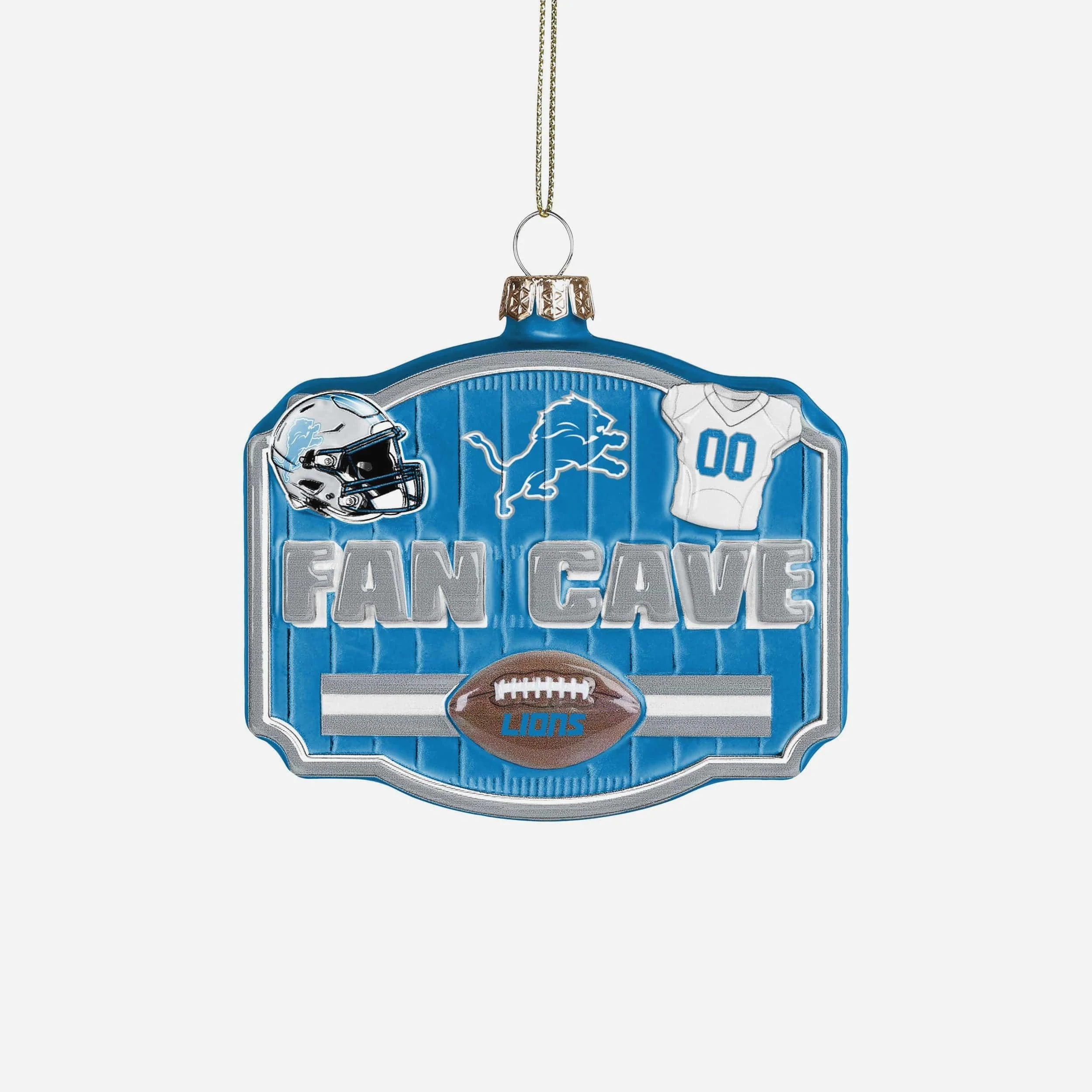 Detroit Lions Blown Glass Fan Cave Ornament