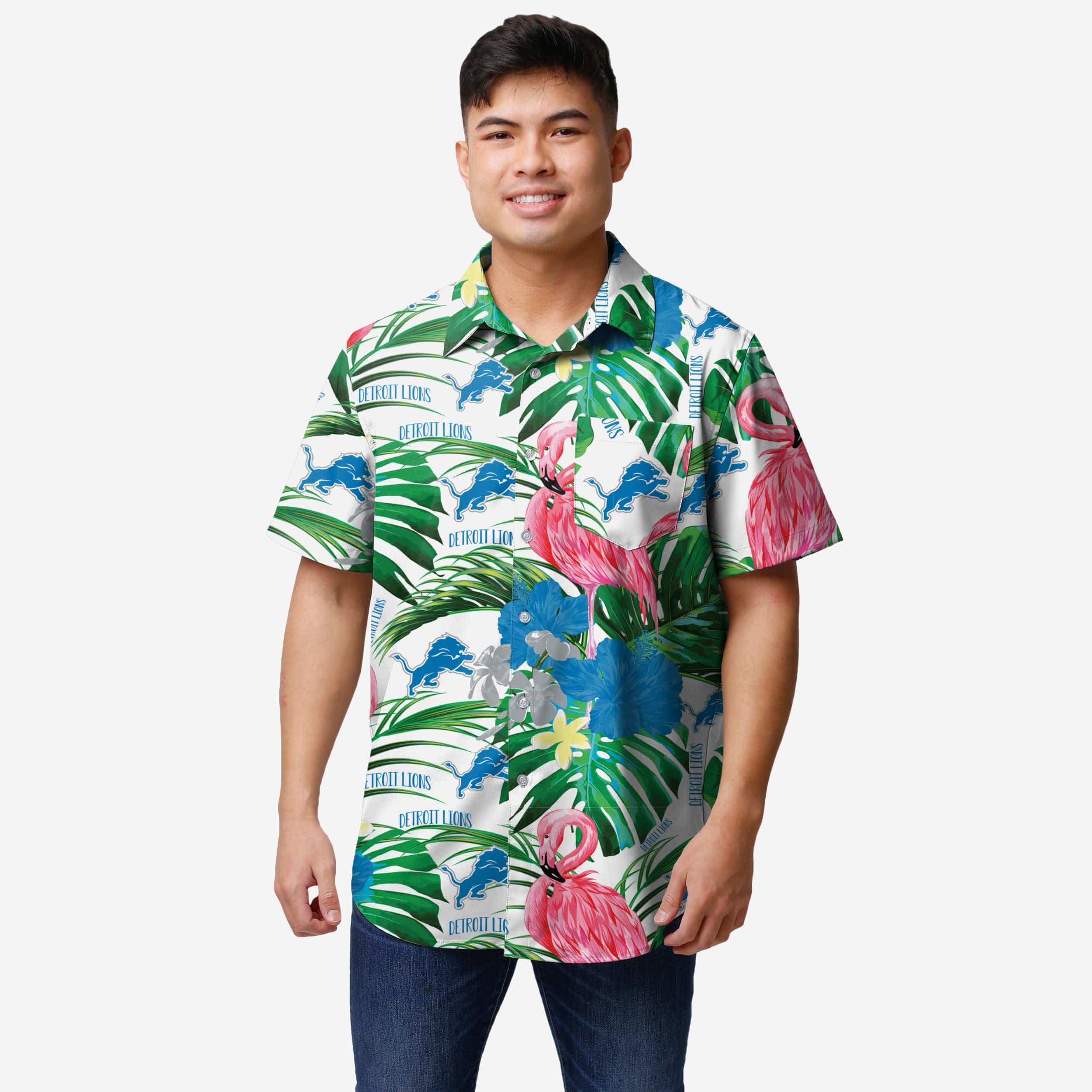 Detroit Lions Flamingo Button Up Shirt