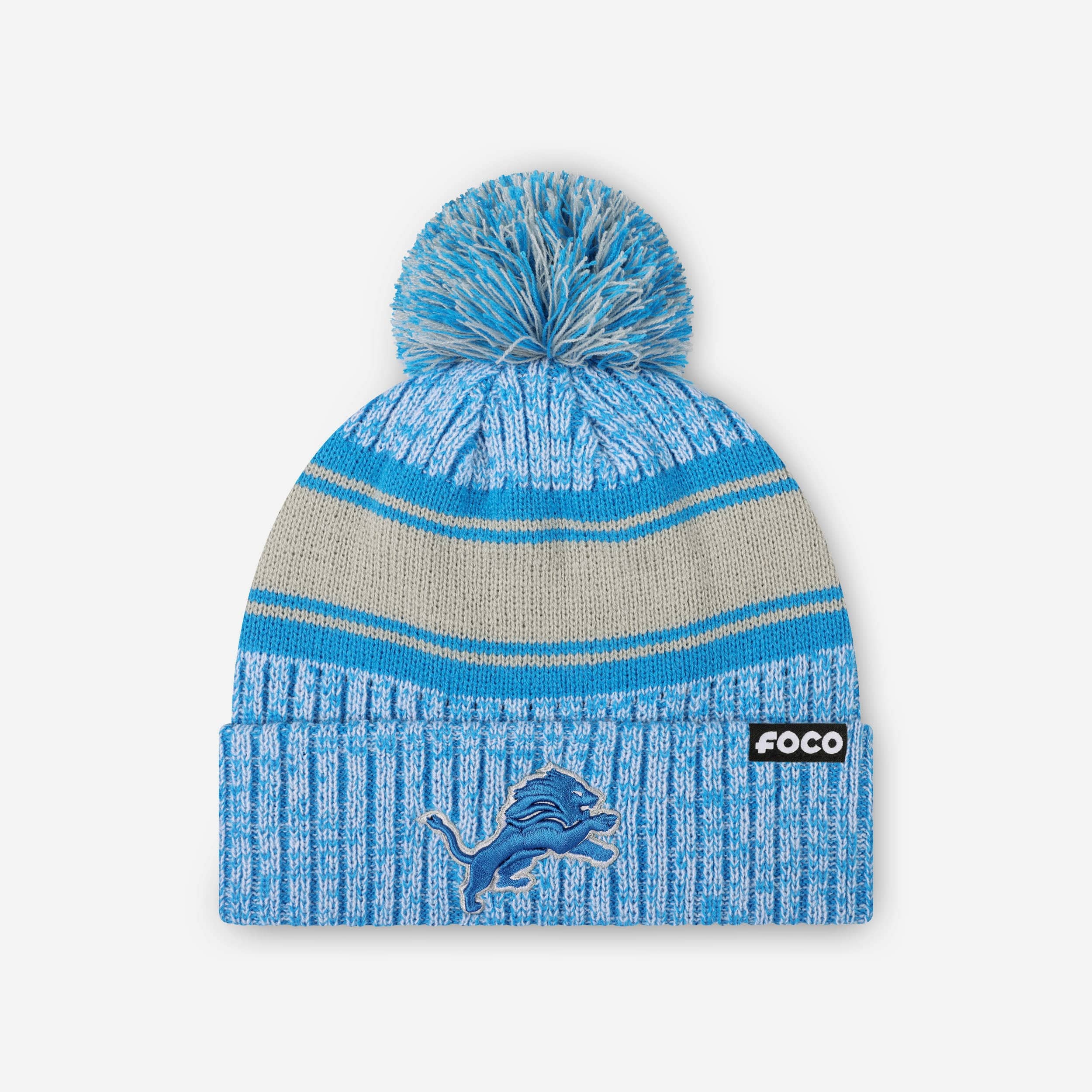 Detroit Lions Heather Team Stripe Lined Pom Beanie