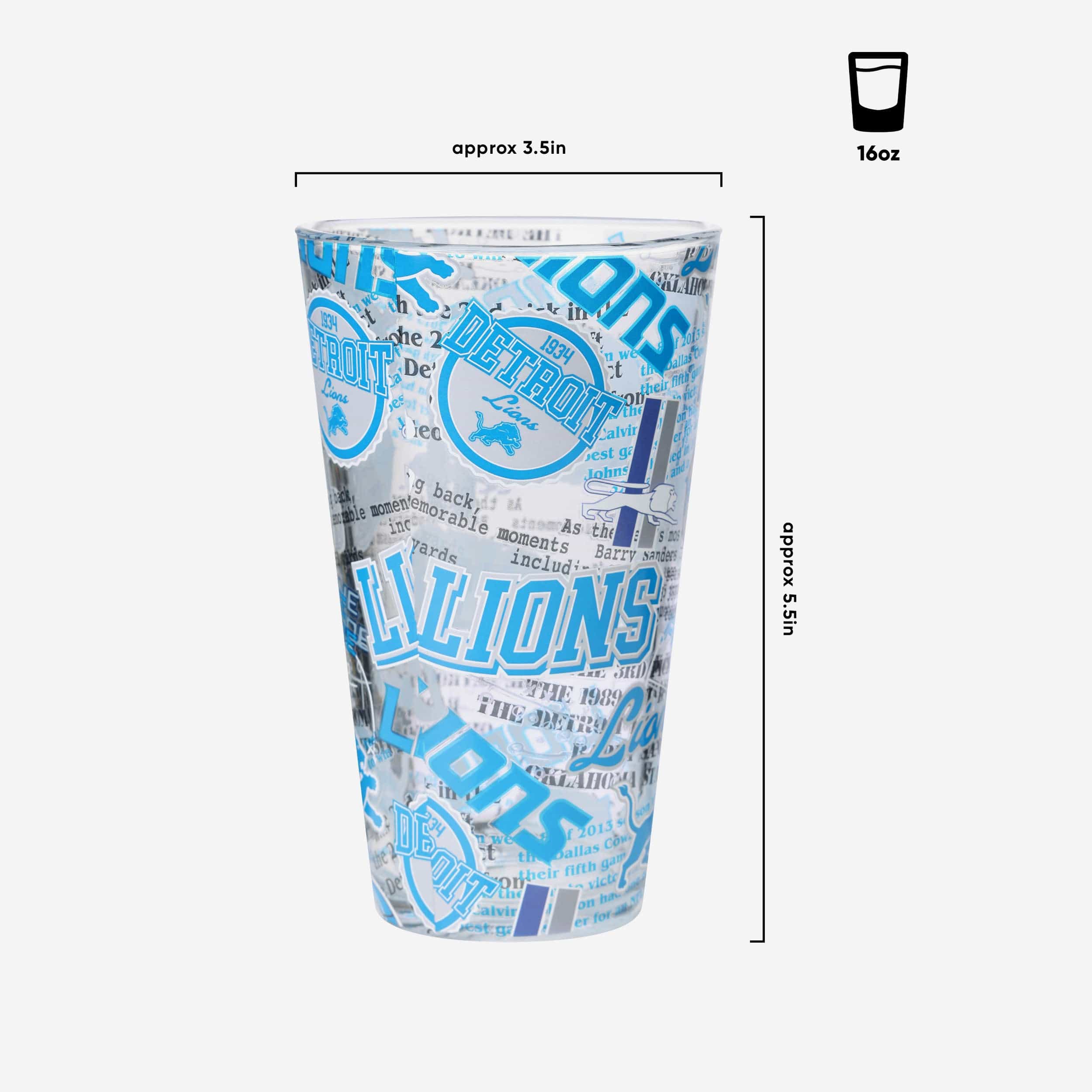 Detroit Lions Historic Print Pint Glass - Image 3