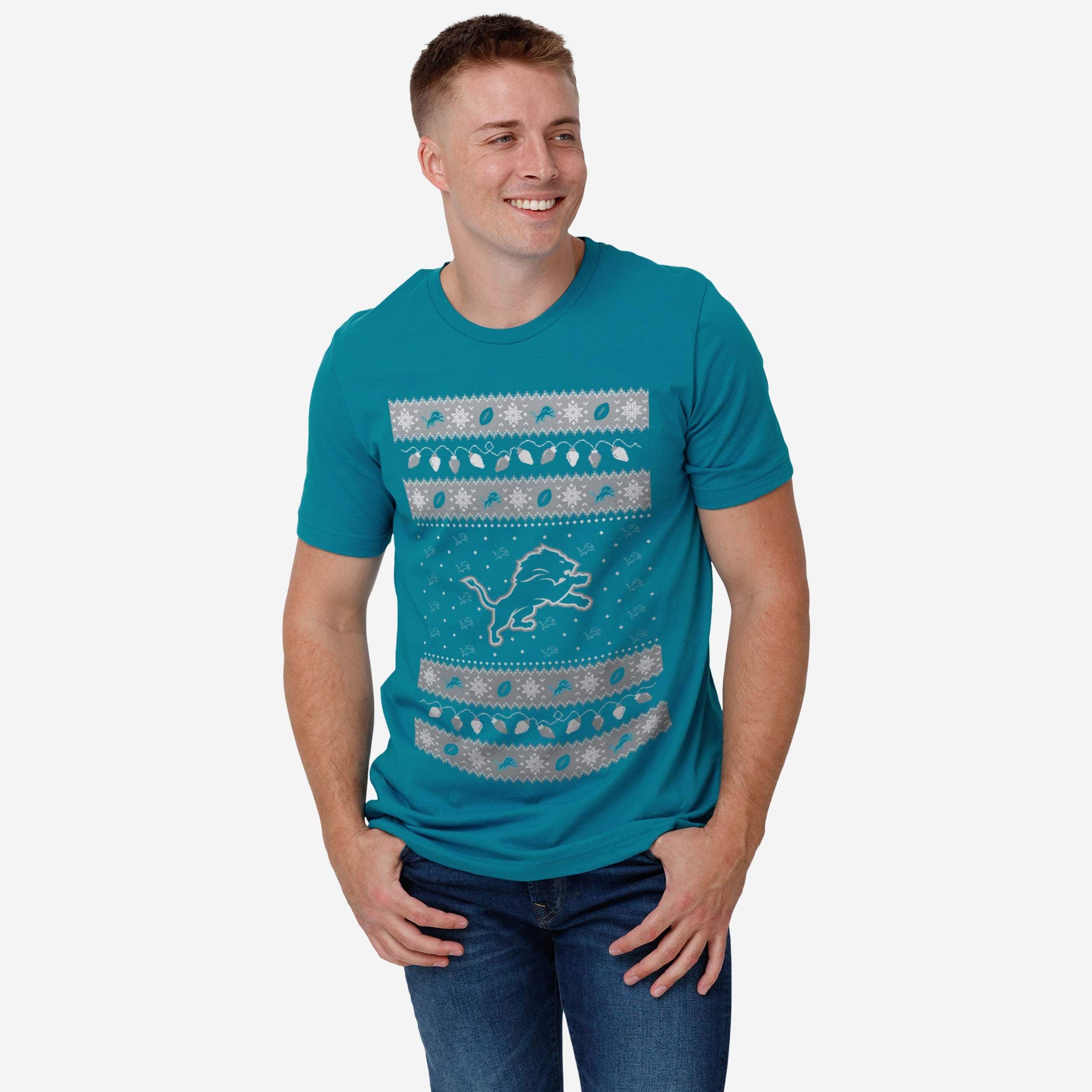 Detroit Lions Holiday Lights Sweater T-Shirt - Image 2