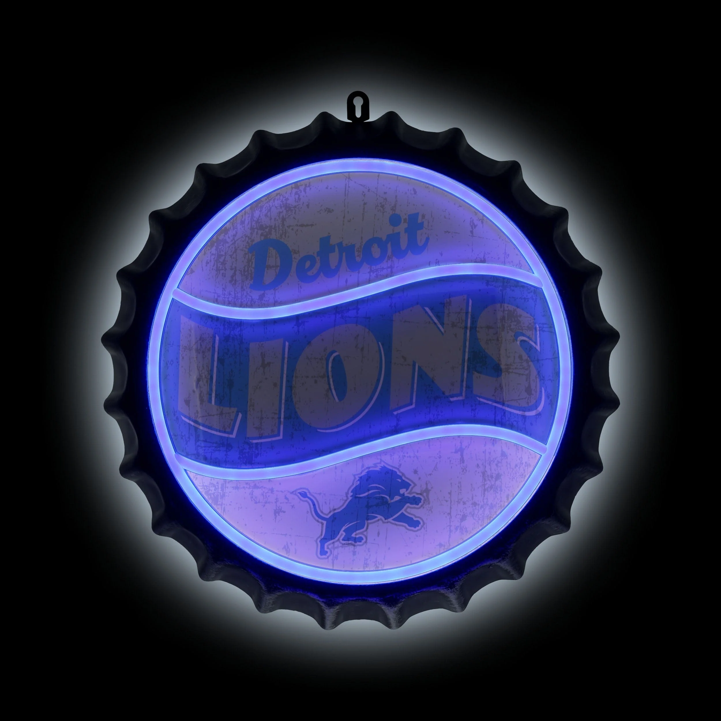 Detroit Lions LED Neon Backlit Bottle Cap Wall Sign - Image 2