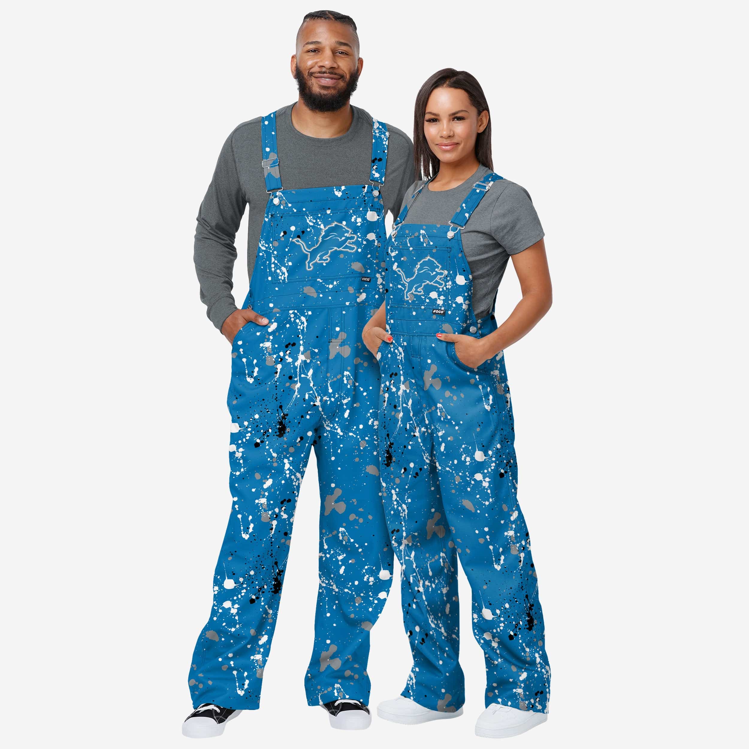 Detroit Lions Mens Paint Splatter Bib Overalls - Image 3