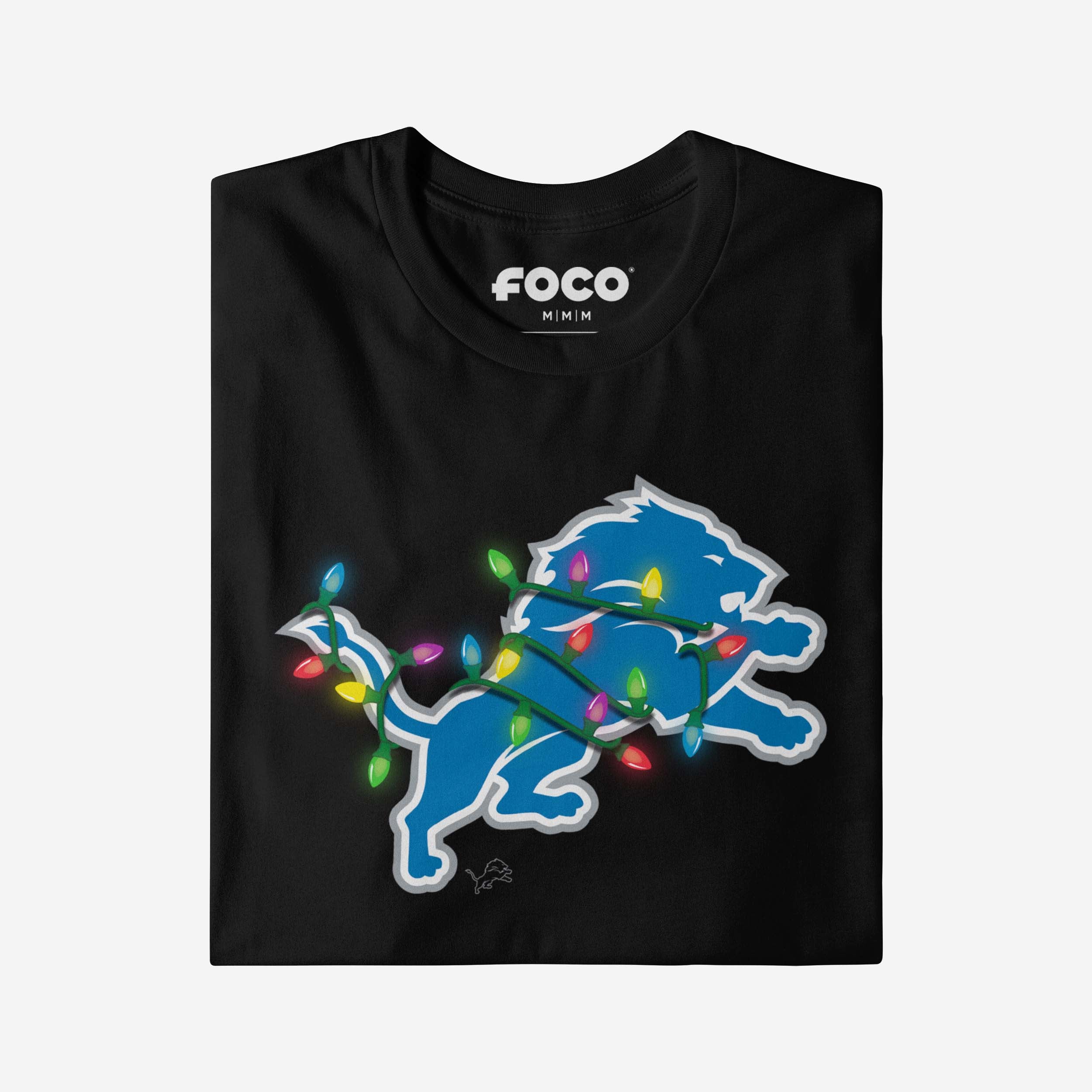 Detroit Lions Primary Logo Holiday Lights T-Shirt - Image 4