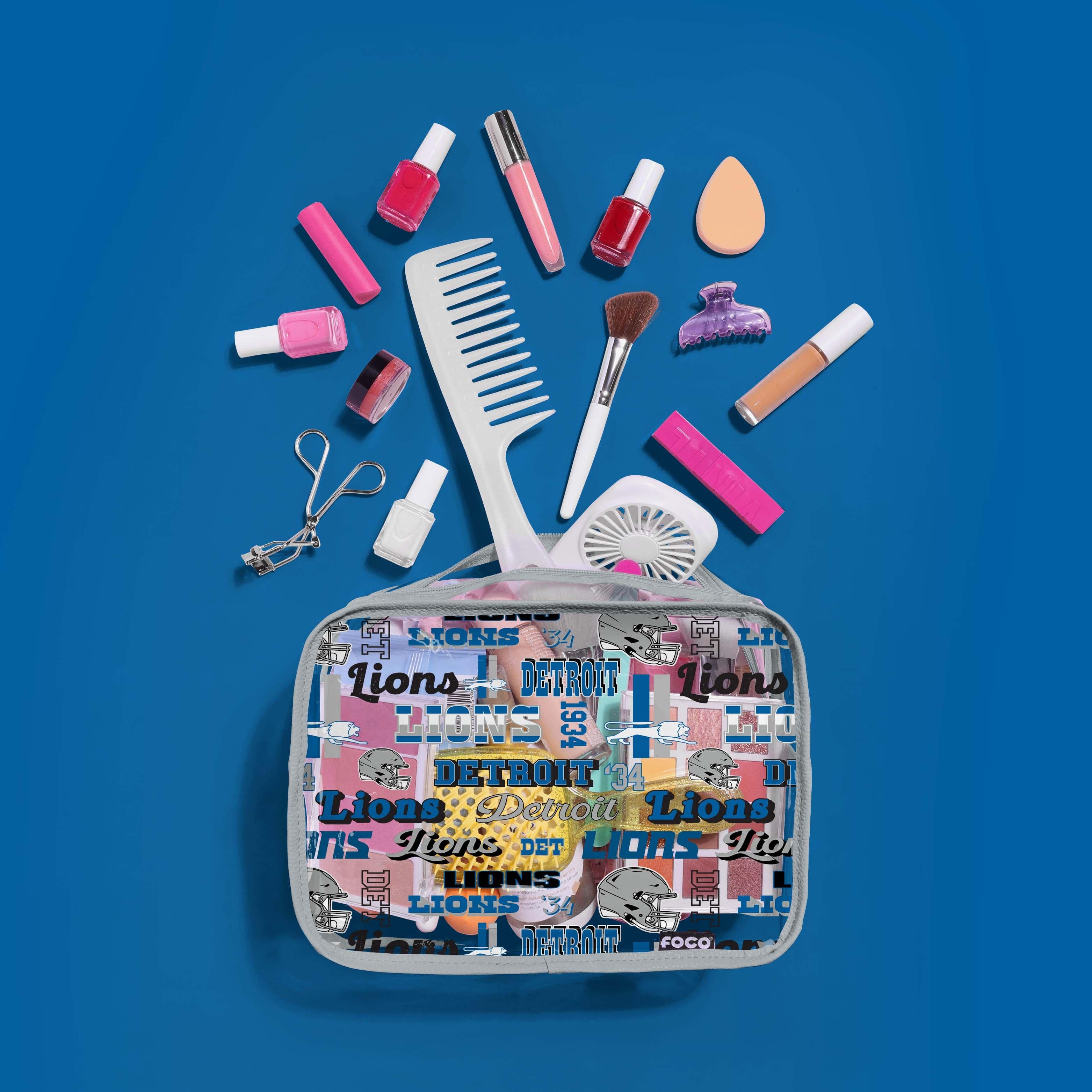 Detroit Lions Repeat Retro Print Clear Cosmetic Bag - Image 2