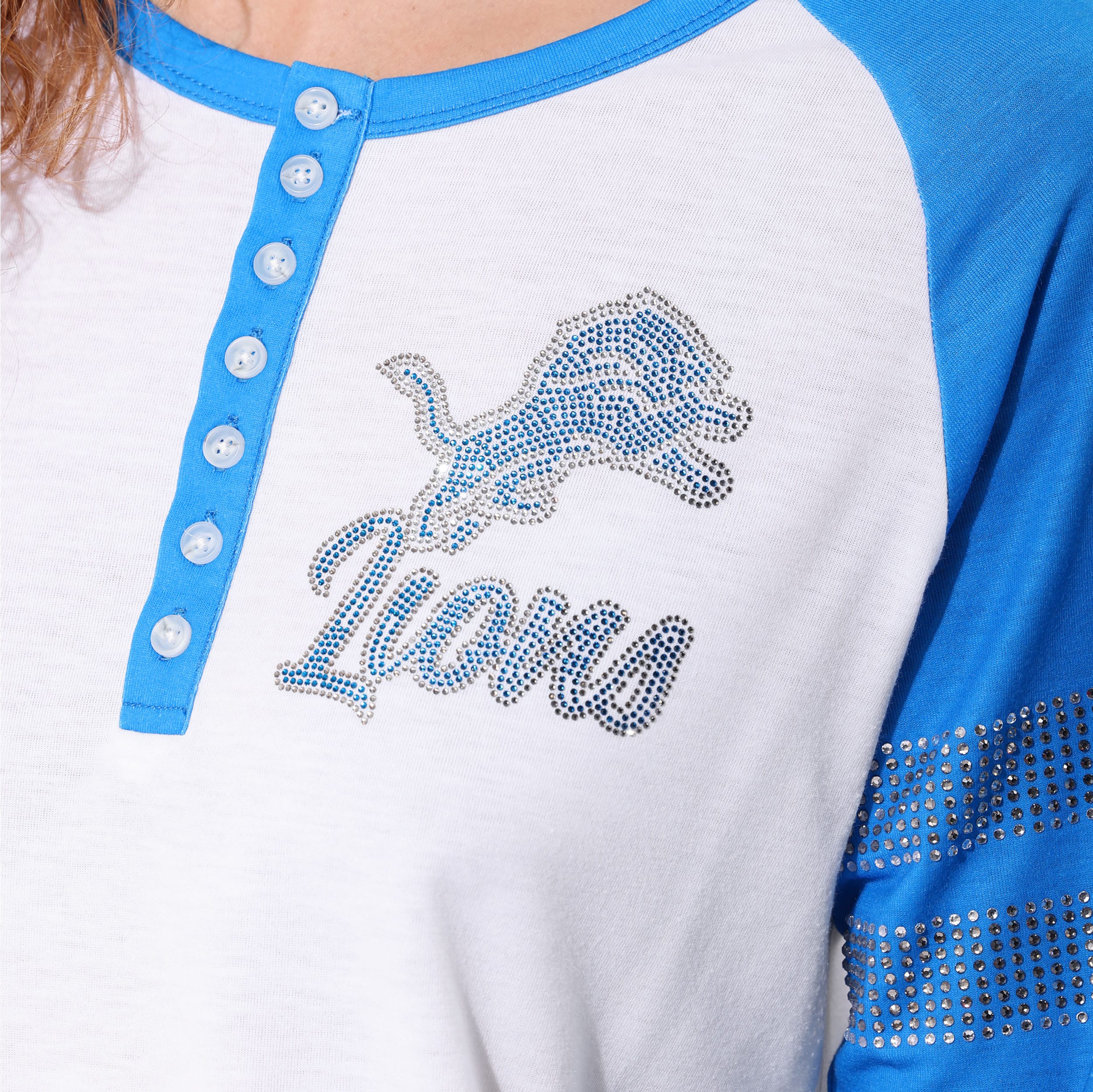 Detroit Lions Rhinestone Long Sleeve Henley - Image 2