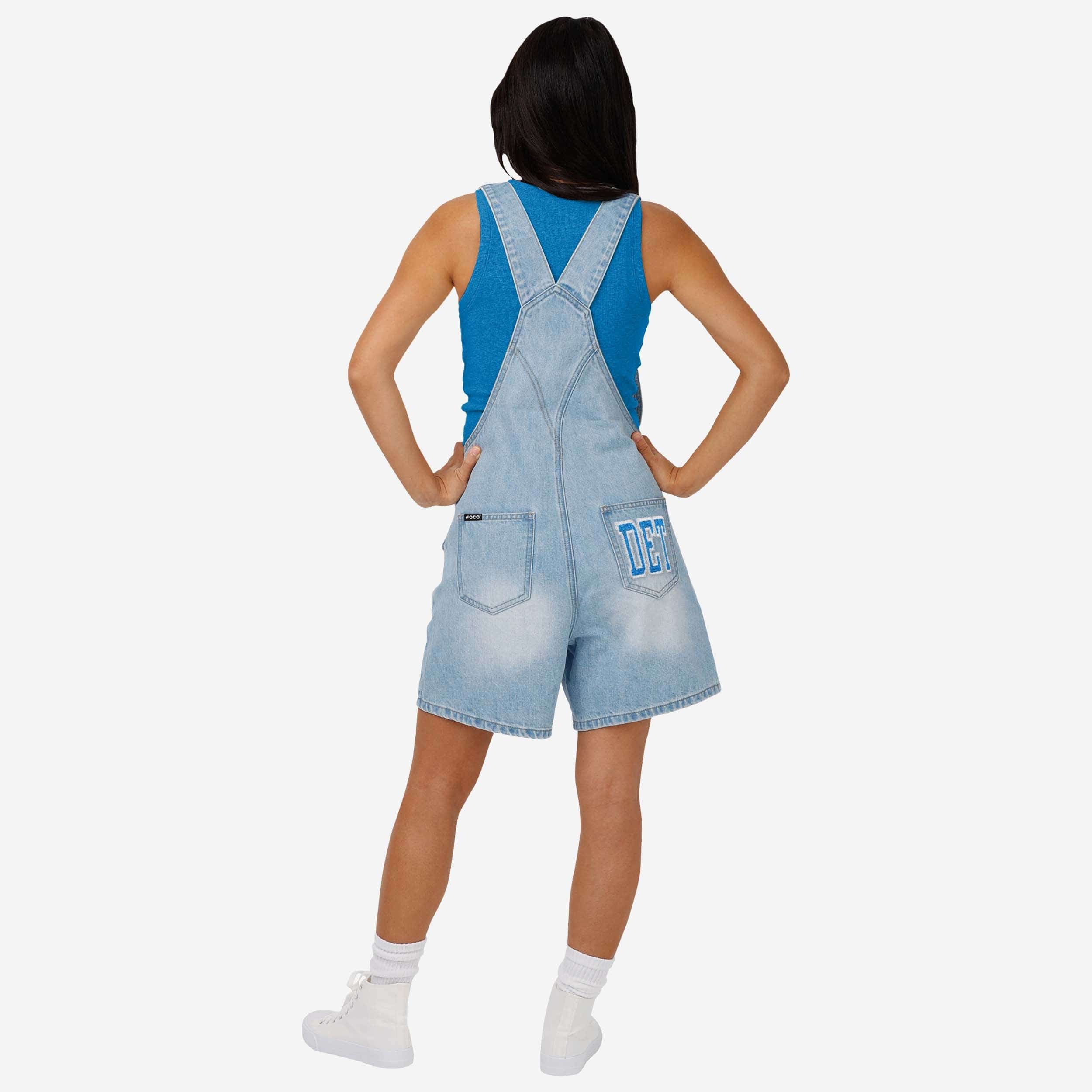 Detroit Lions Womens Big Logo Denim Bib Shortalls - Image 2