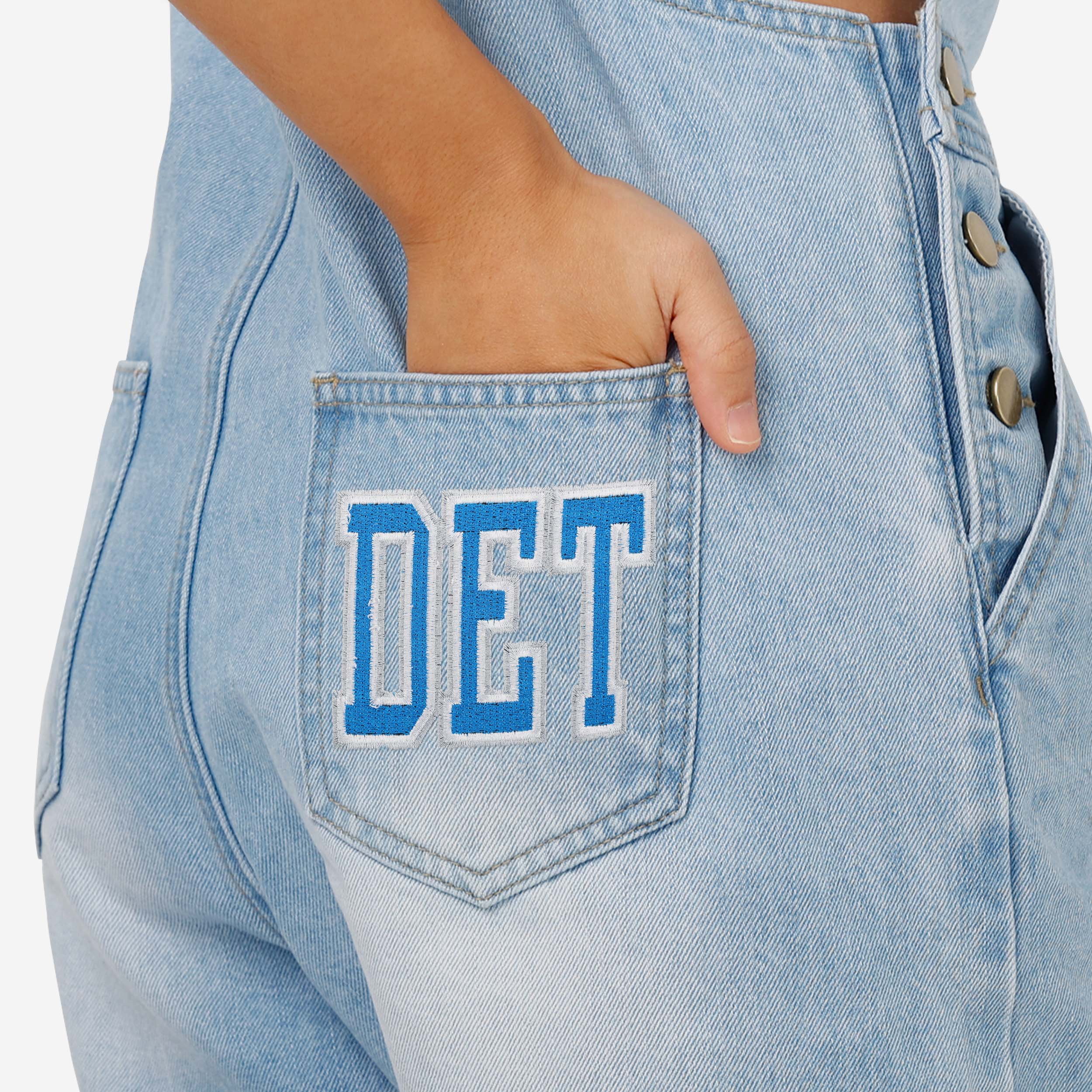 Detroit Lions Womens Big Logo Denim Bib Shortalls - Image 5