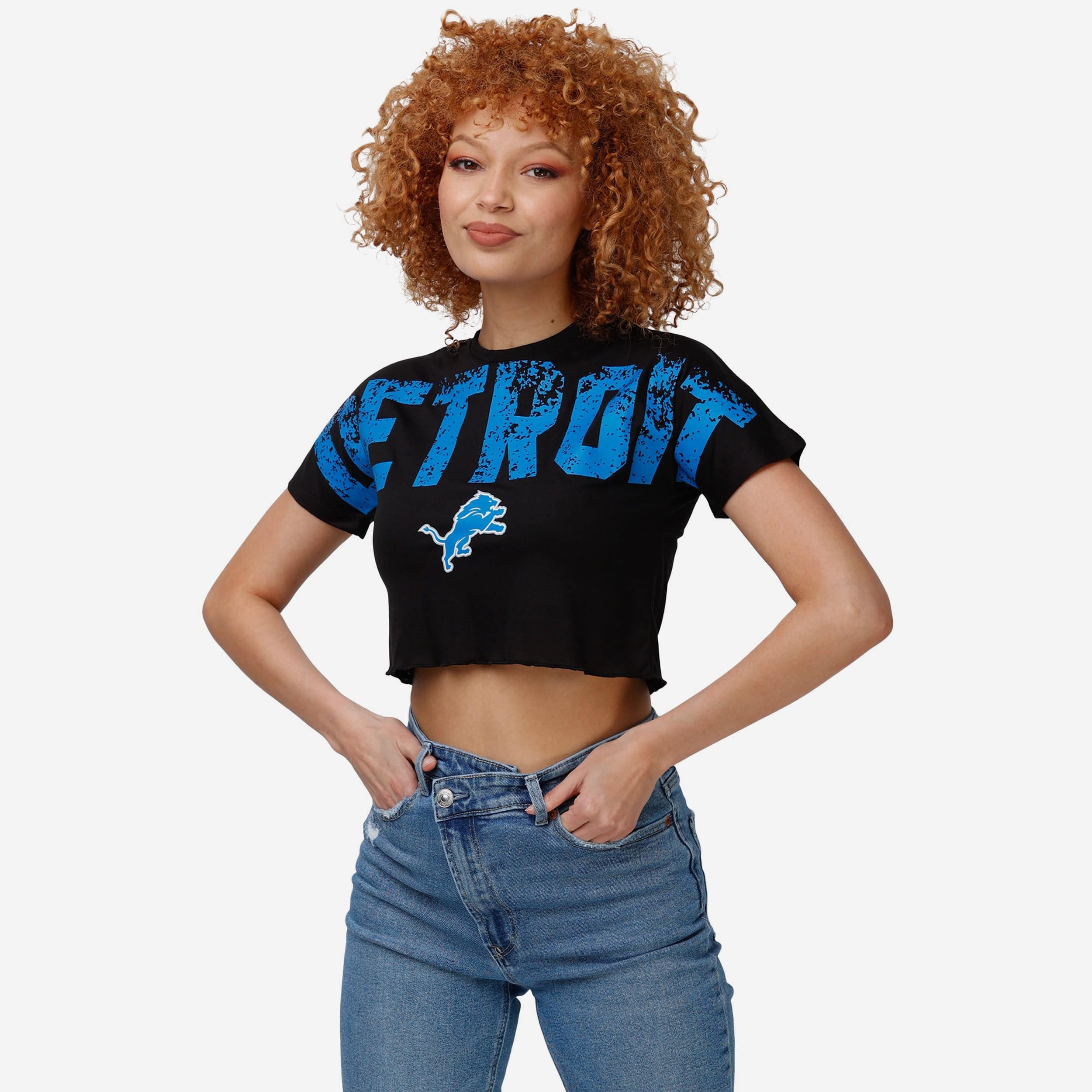 Detroit Lions Womens Distressed Wordmark Crop Top