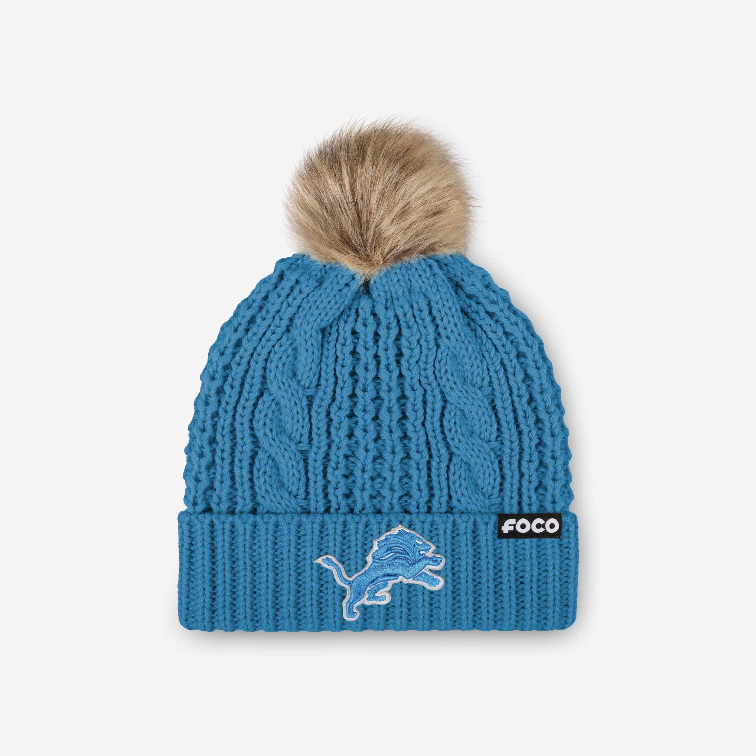 Detroit Lions Womens Faux Fur Pom Beanie