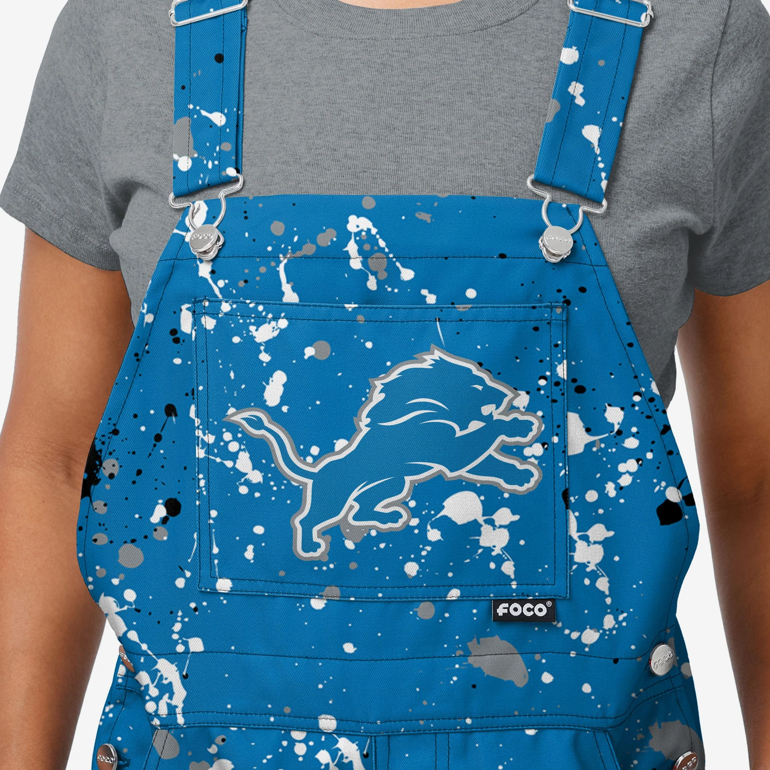Detroit Lions Womens Paint Splatter Bib Overalls - Image 4