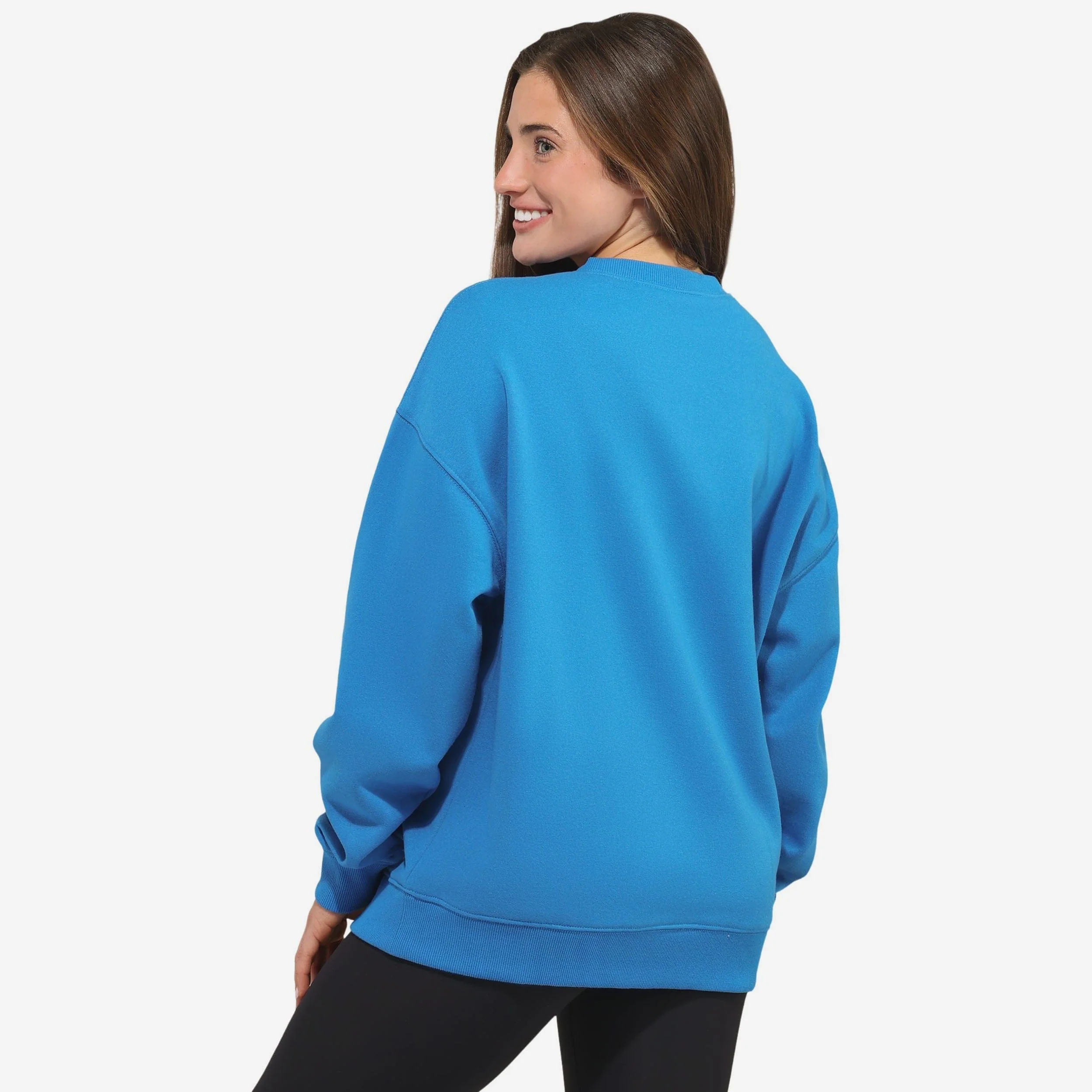 Detroit Lions Womens Rhinestone Logo Oversized Holiday Crew Neck Sweatshirt - Image 2