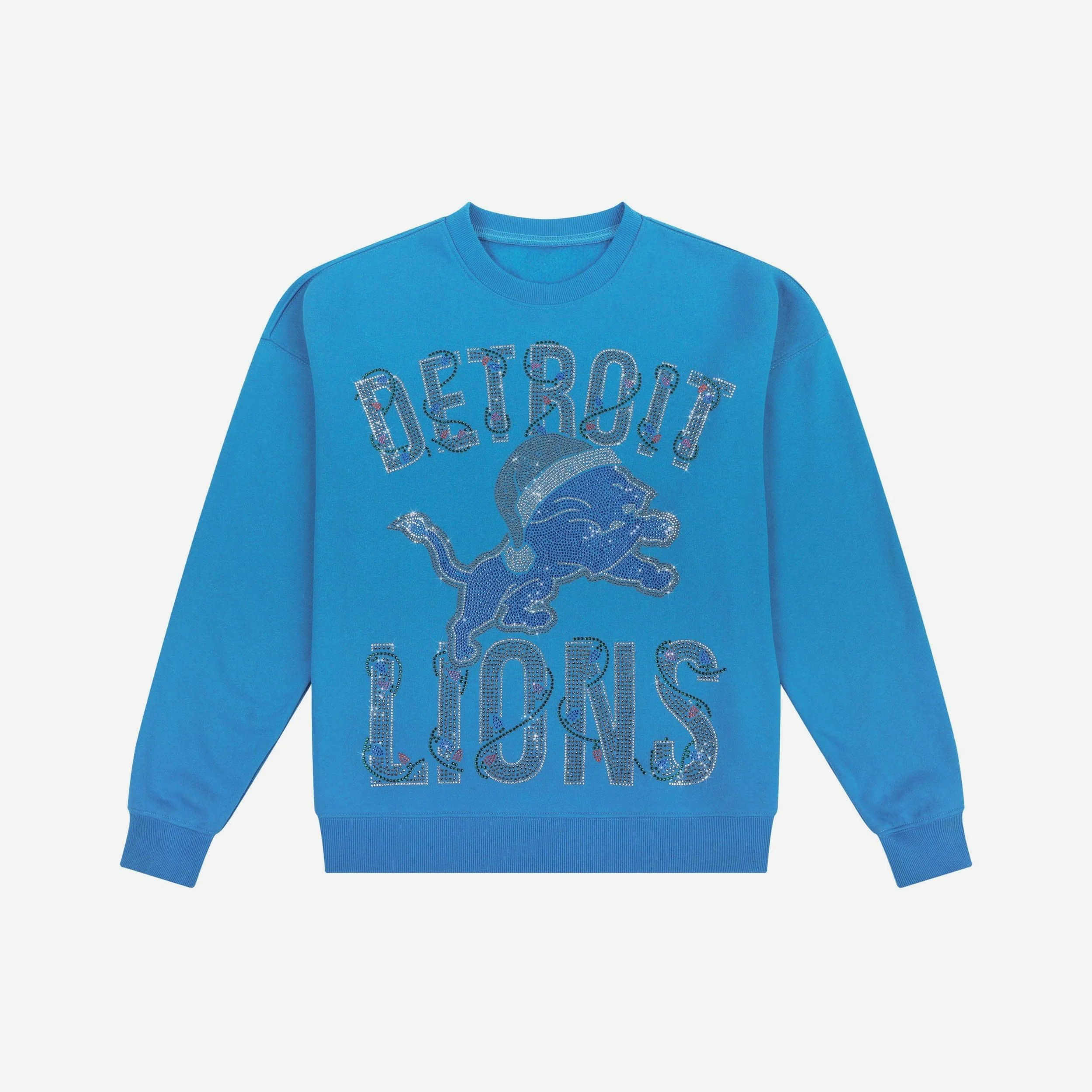 Detroit Lions Womens Rhinestone Logo Oversized Holiday Crew Neck Sweatshirt - Image 4