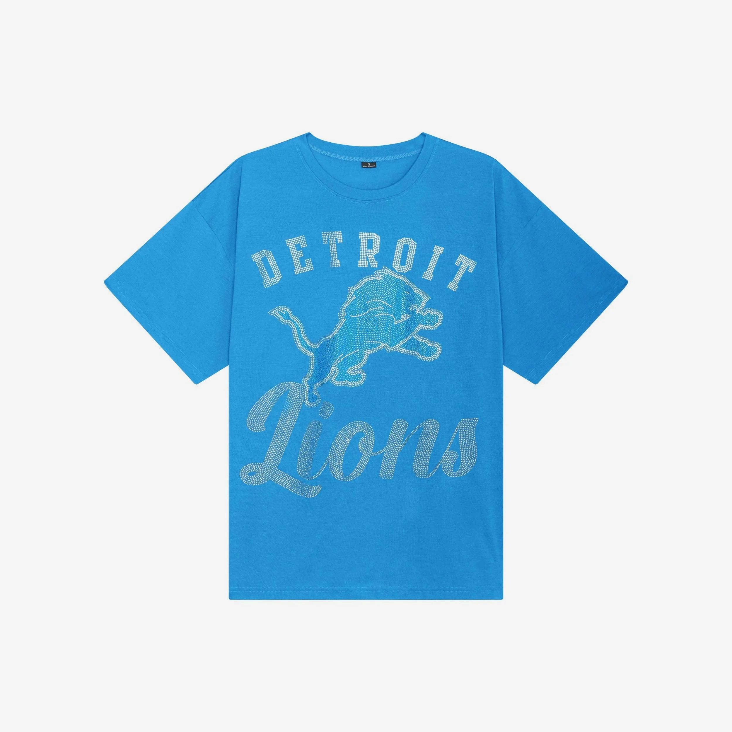 Detroit Lions Womens Rhinestone Logo Oversized T-Shirt - Image 4