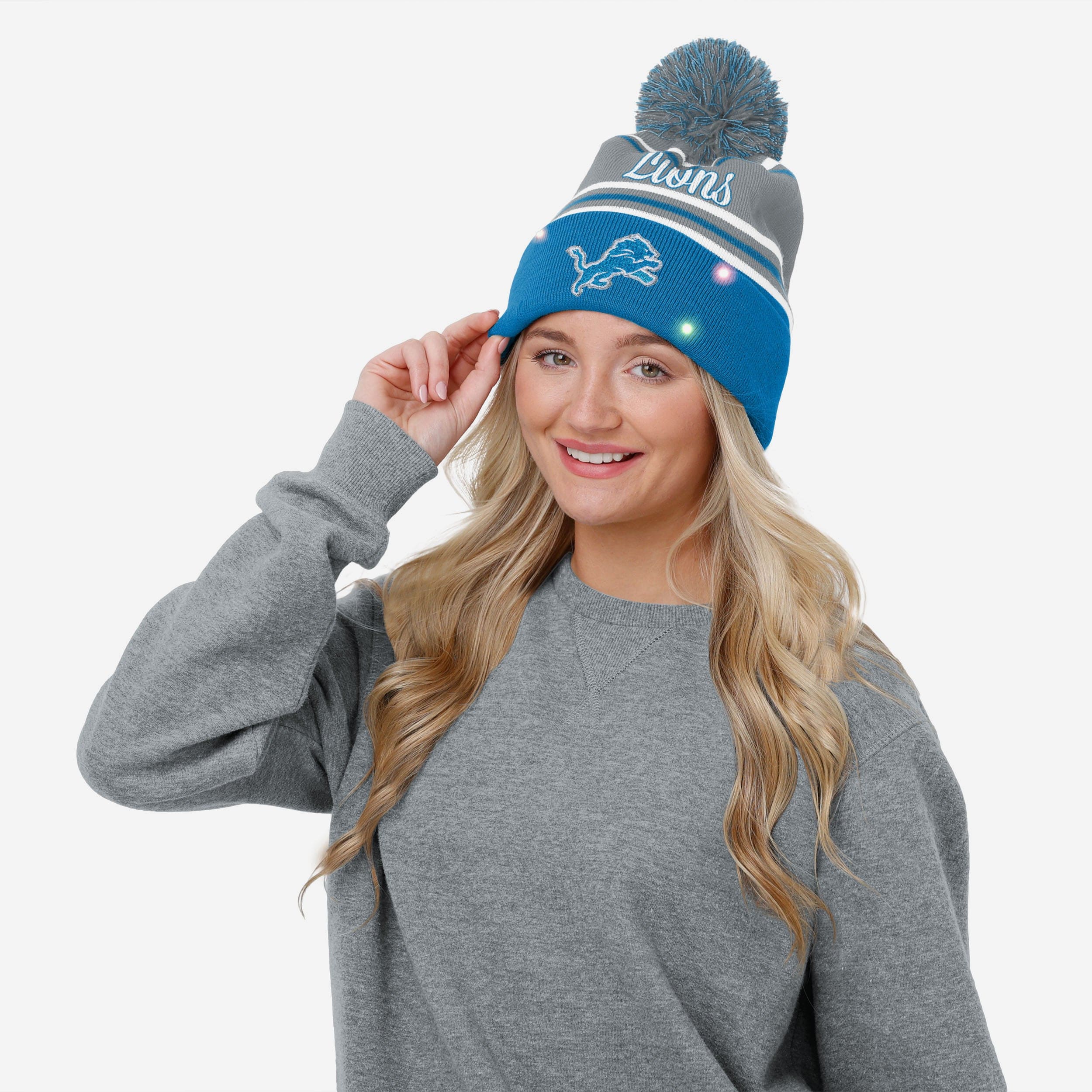 Detroit Lions Womens Wordmark Script Light Up Beanie - Image 3