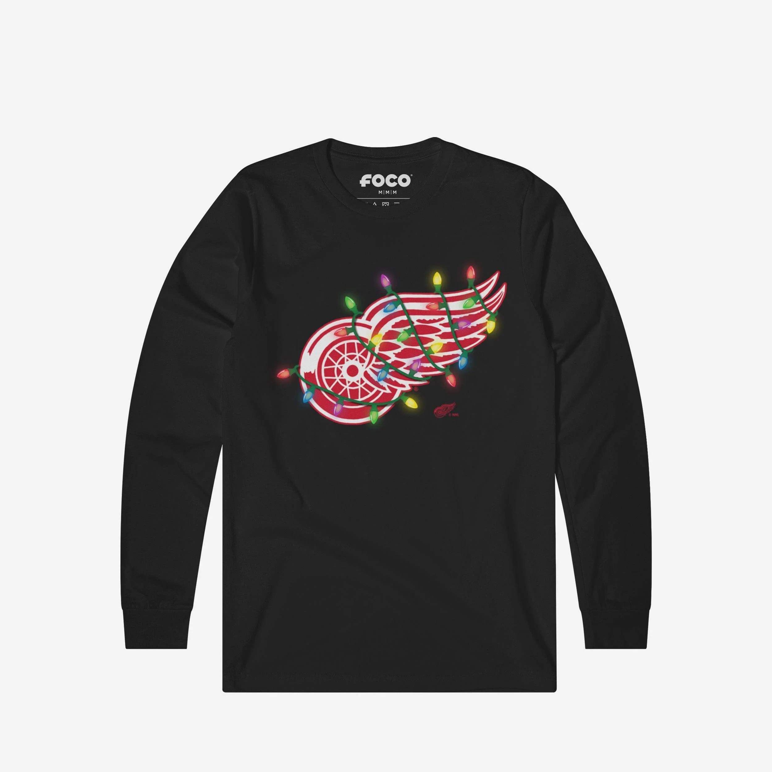 Detroit Red Wings Primary Logo Holiday Lights Long Sleeve T-Shirt