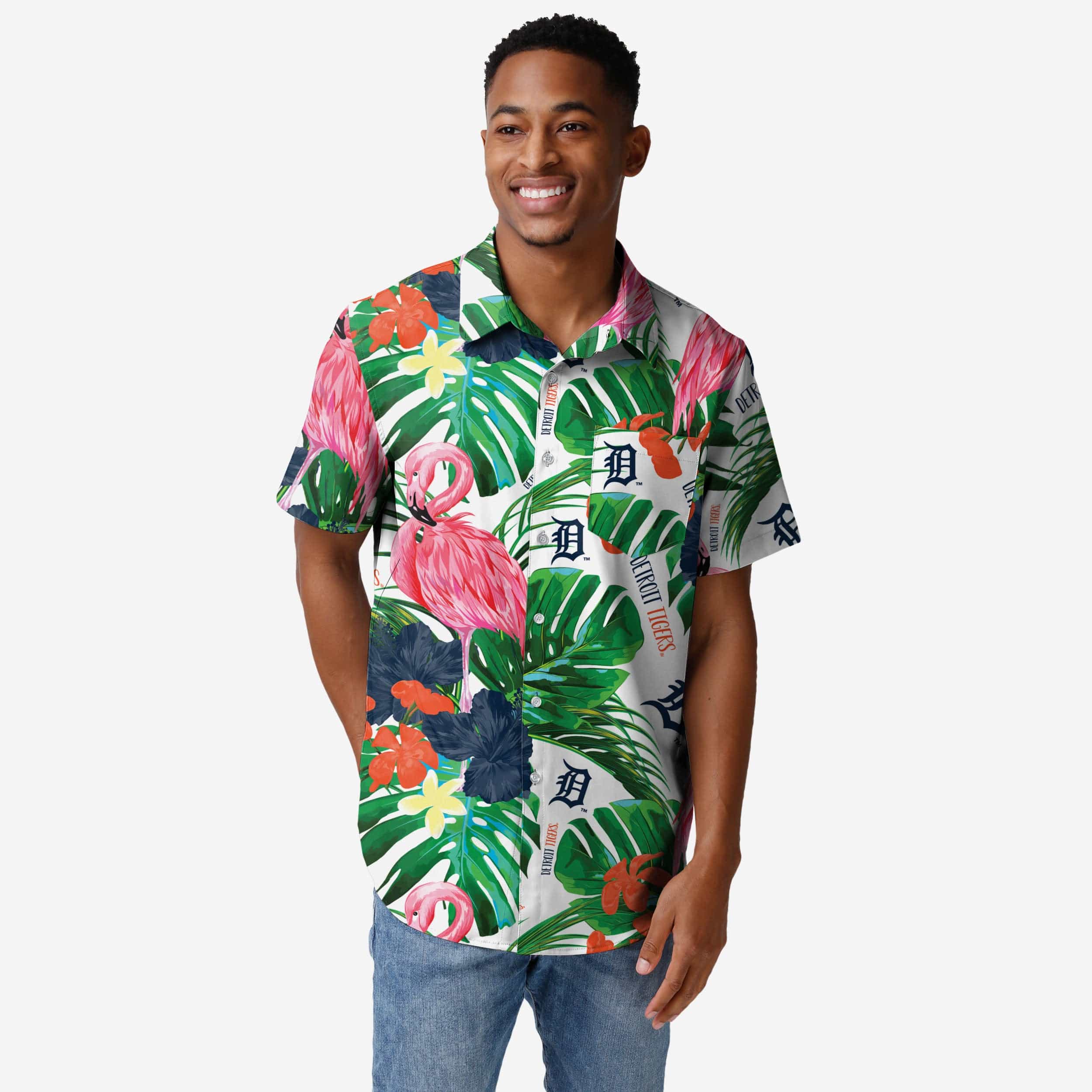 Detroit Tigers Flamingo Button Up Shirt