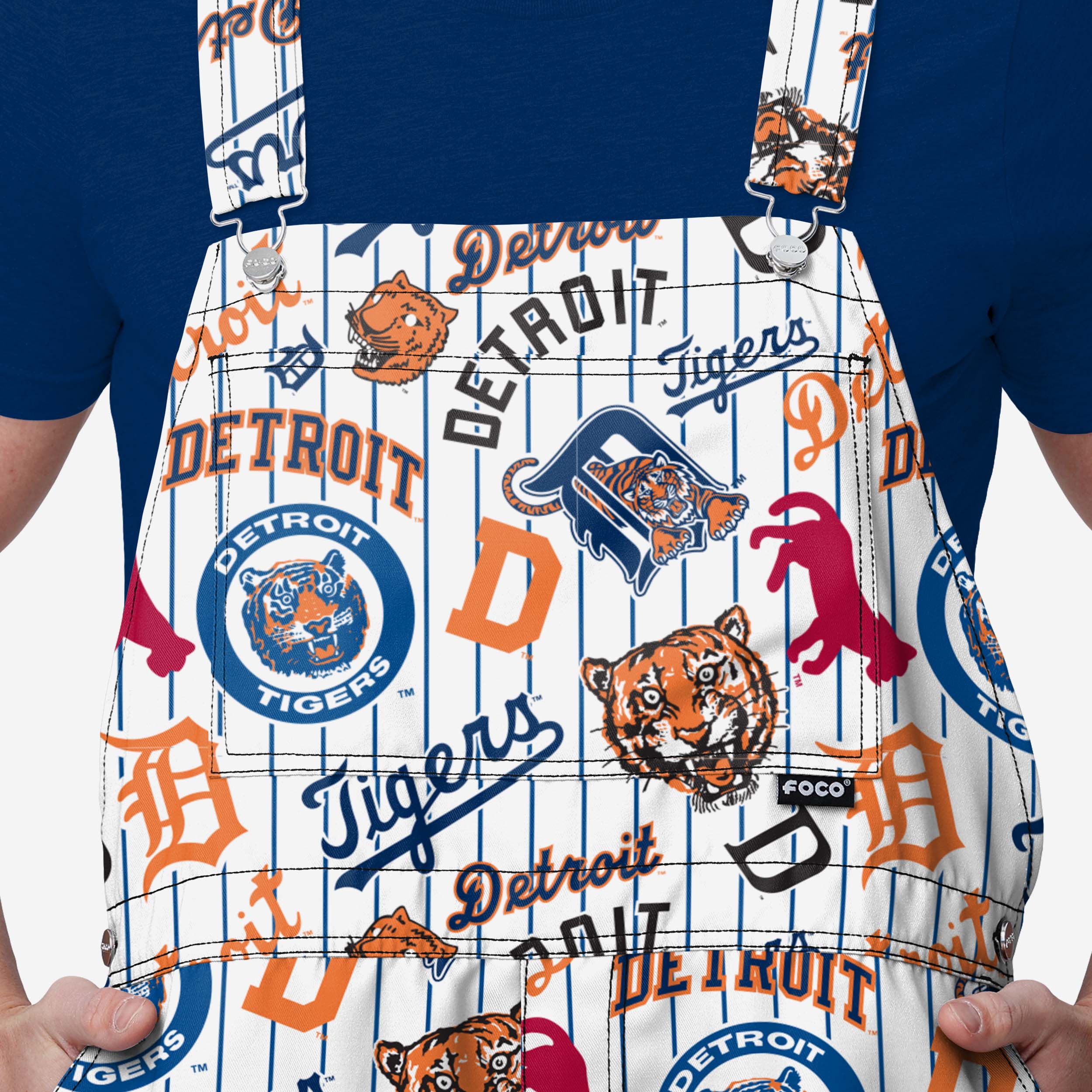 Detroit Tigers Mens Historic Print Bib Shortalls - Image 4