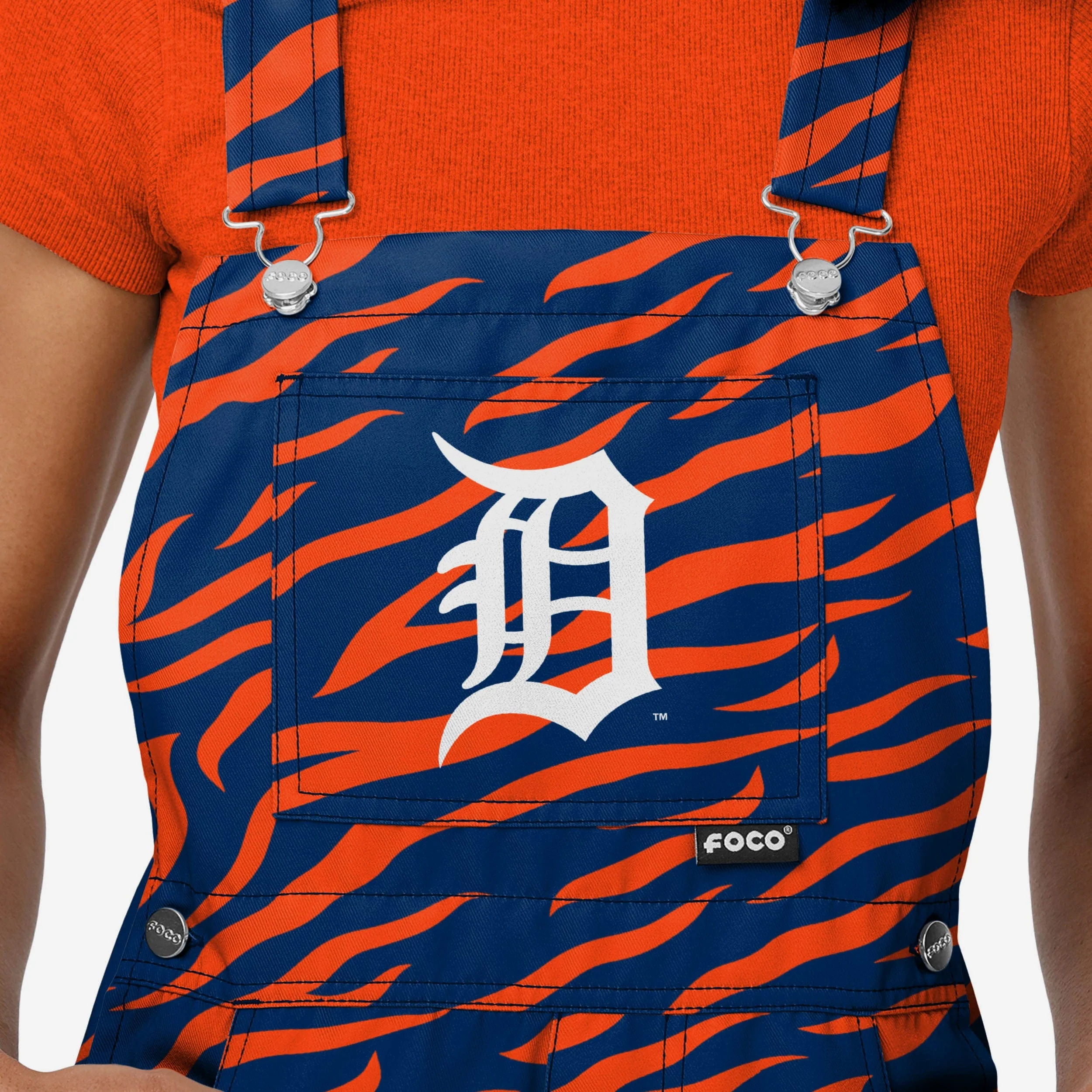 Detroit Tigers Womens Tiger Stripe Thematic Bib Shortalls - Image 4