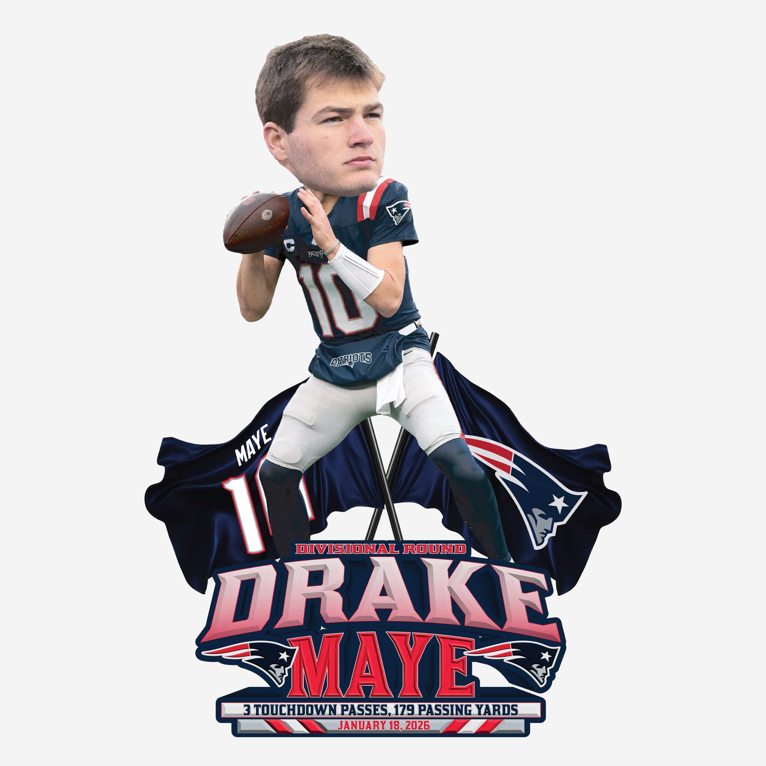 Drake Maye New England Patriots Divisional Round Gamebreaker Bobblehead