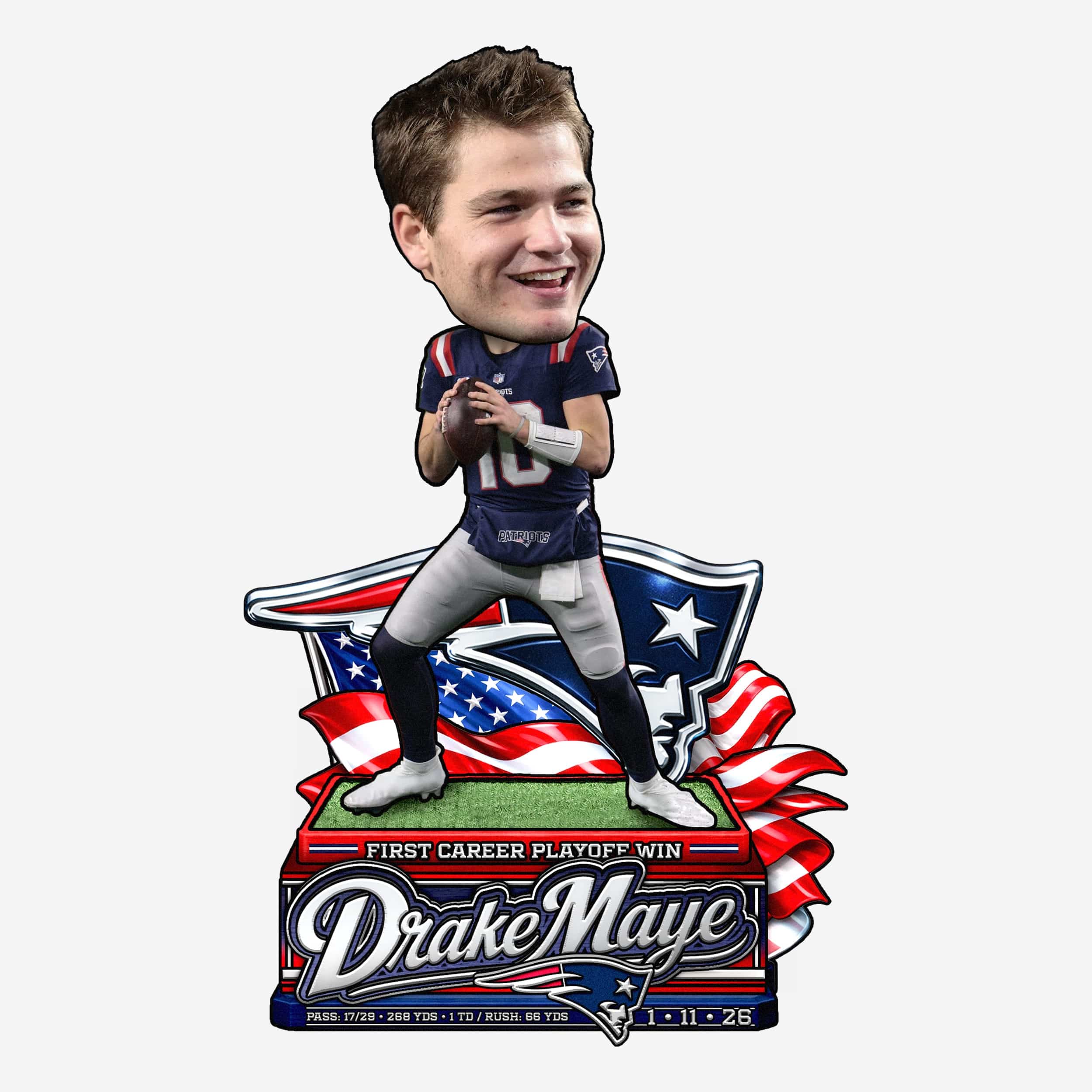 Drake Maye New England Patriots First Playoff Win Bobblehead