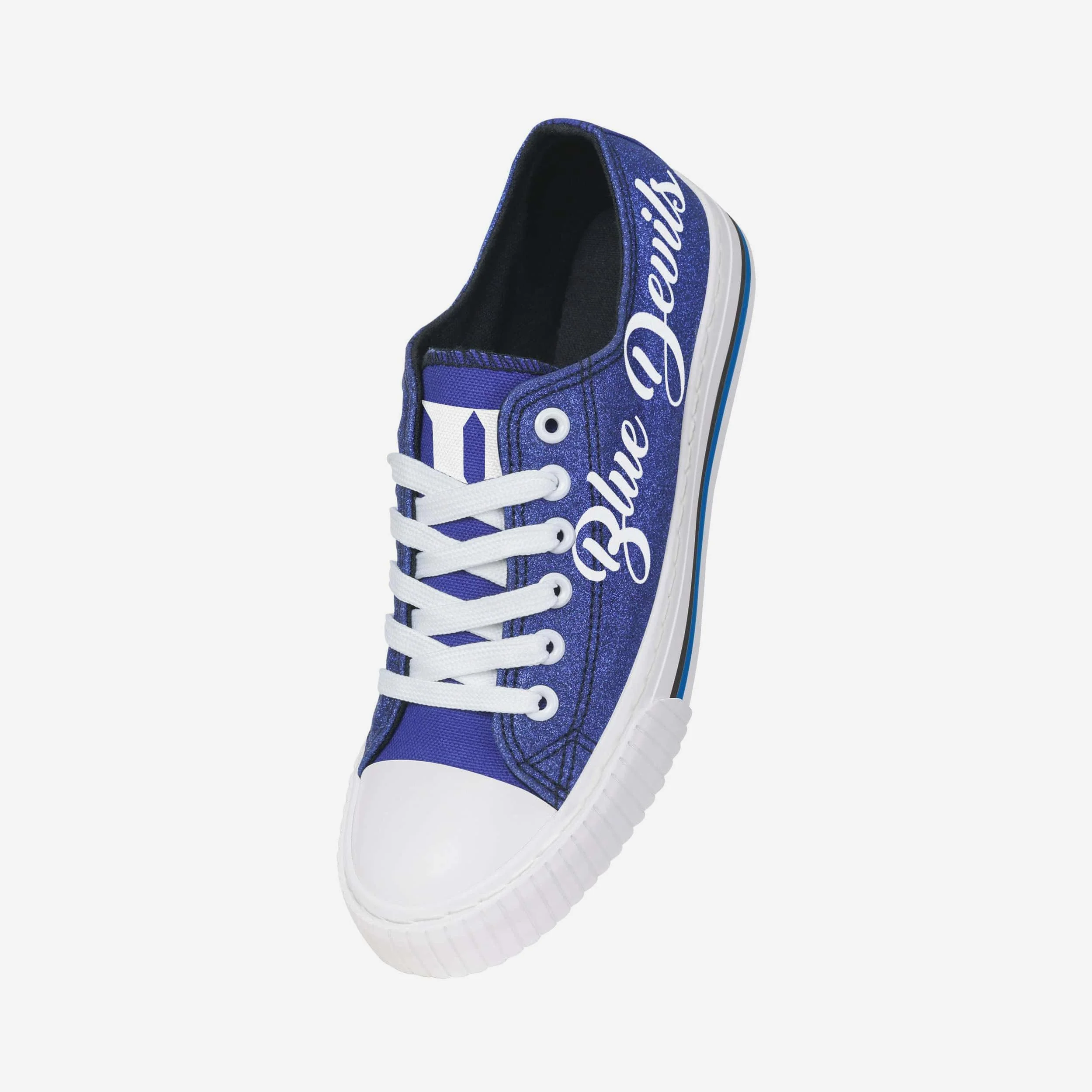 Duke Blue Devils Womens Color Glitter Low Top Canvas Shoes - Image 2