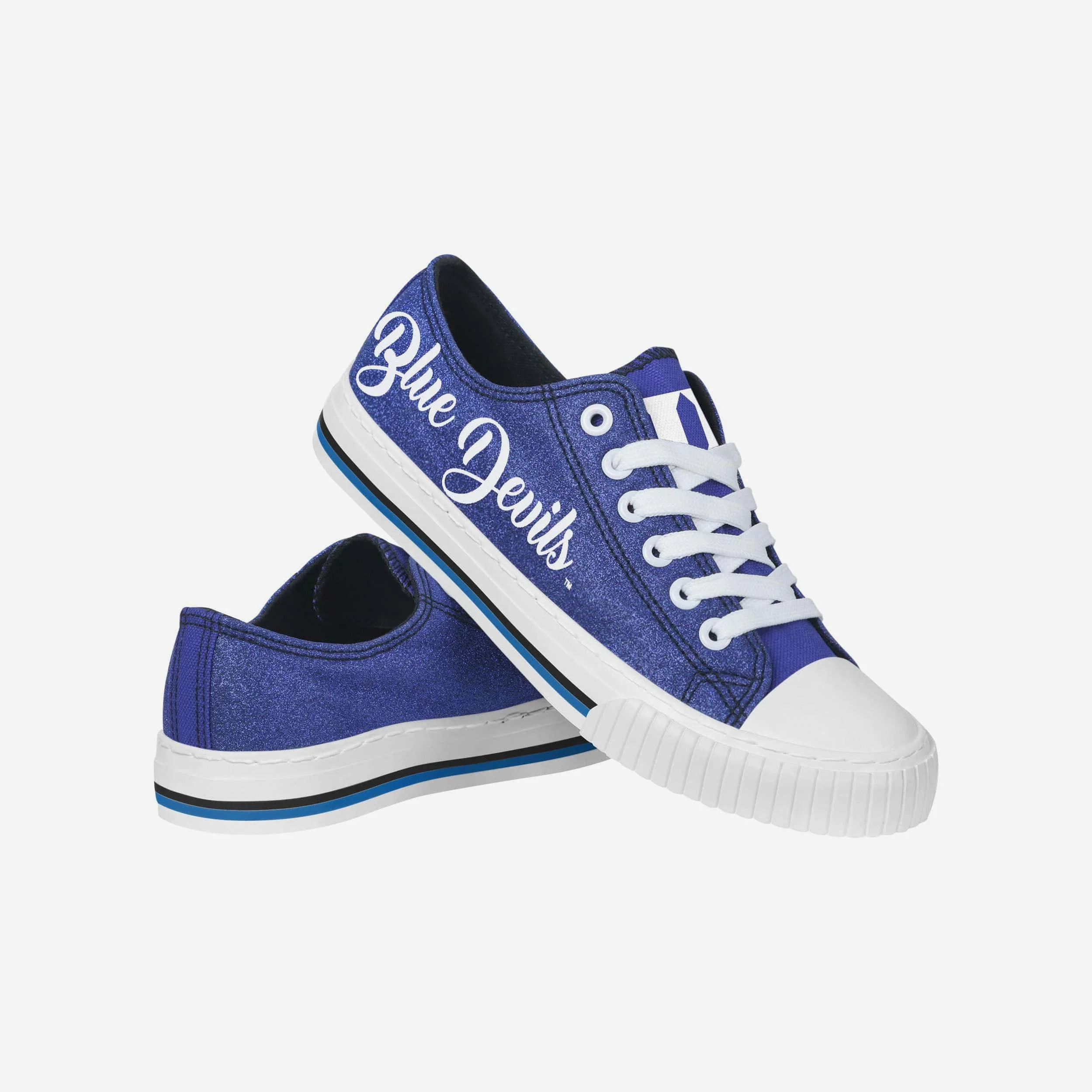 Duke Blue Devils Womens Color Glitter Low Top Canvas Shoes - Image 3