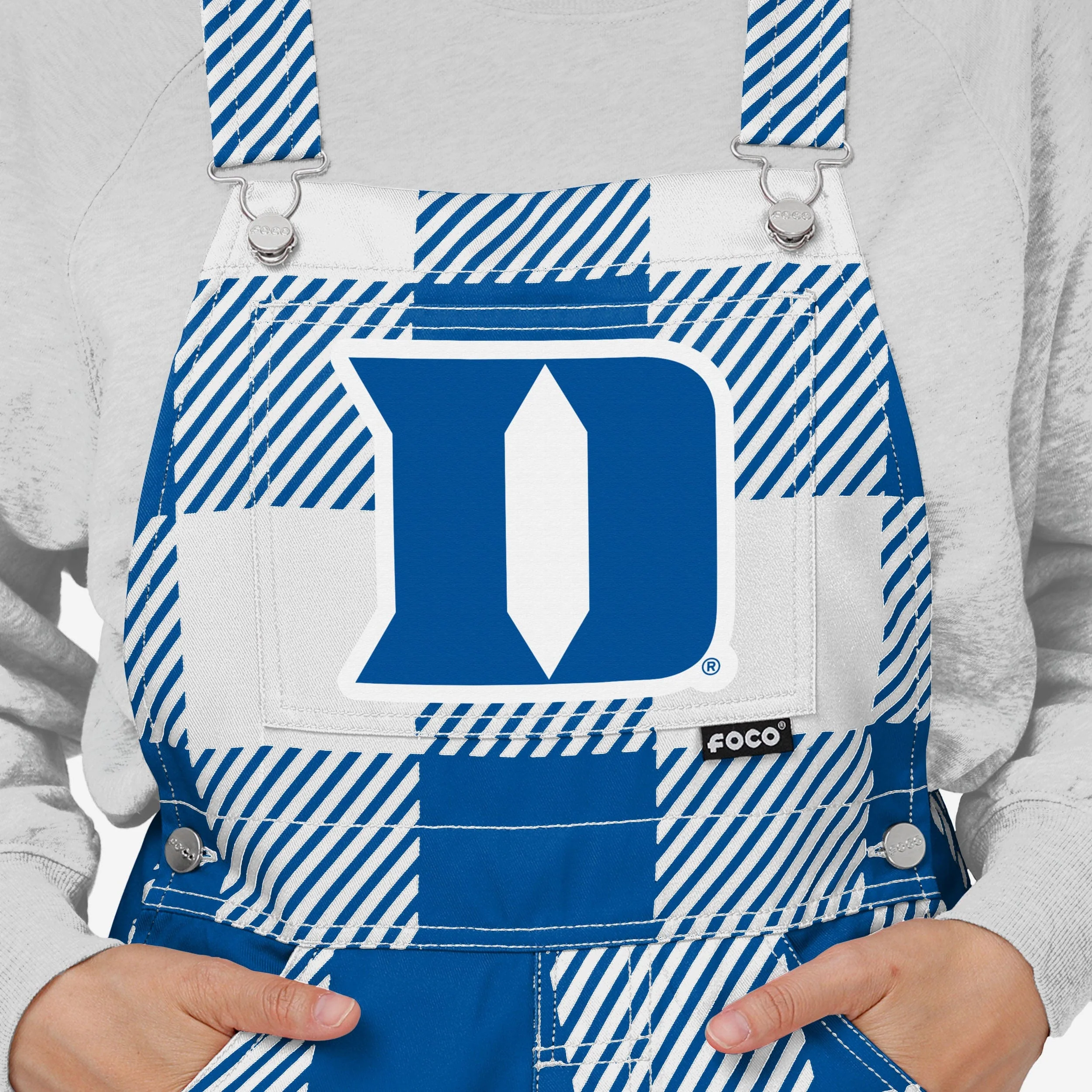 Duke Blue Devils Womens Plaid Bib Overalls - Image 4