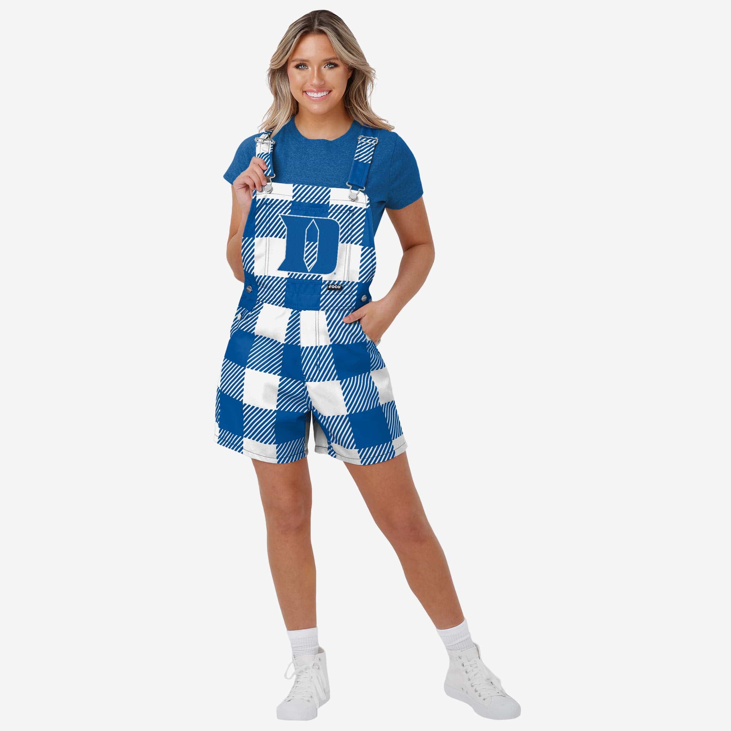 Duke Blue Devils Womens Plaid Bib Shortalls