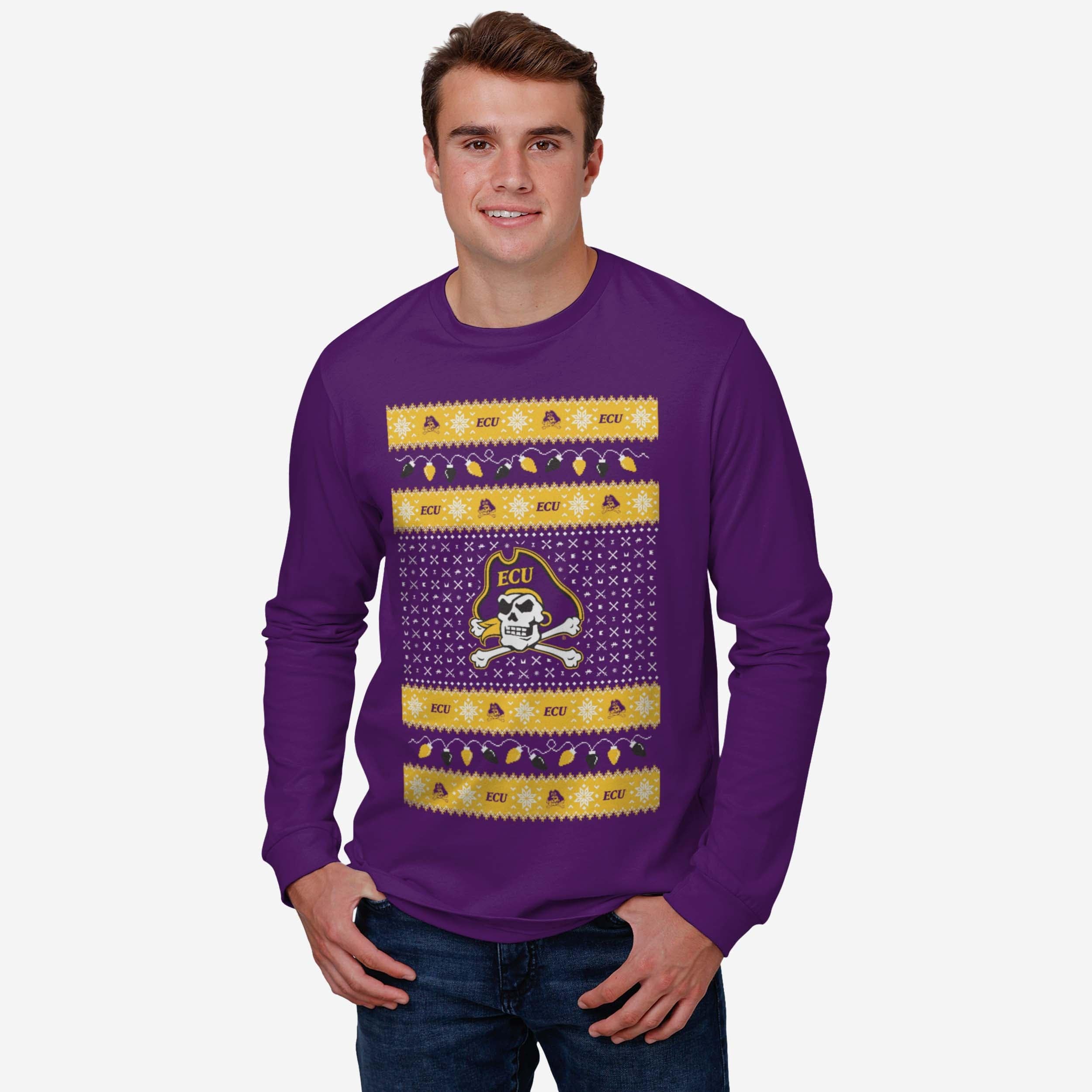 East Carolina Pirates Holiday Lights Sweater Long Sleeve T-Shirt - Image 2