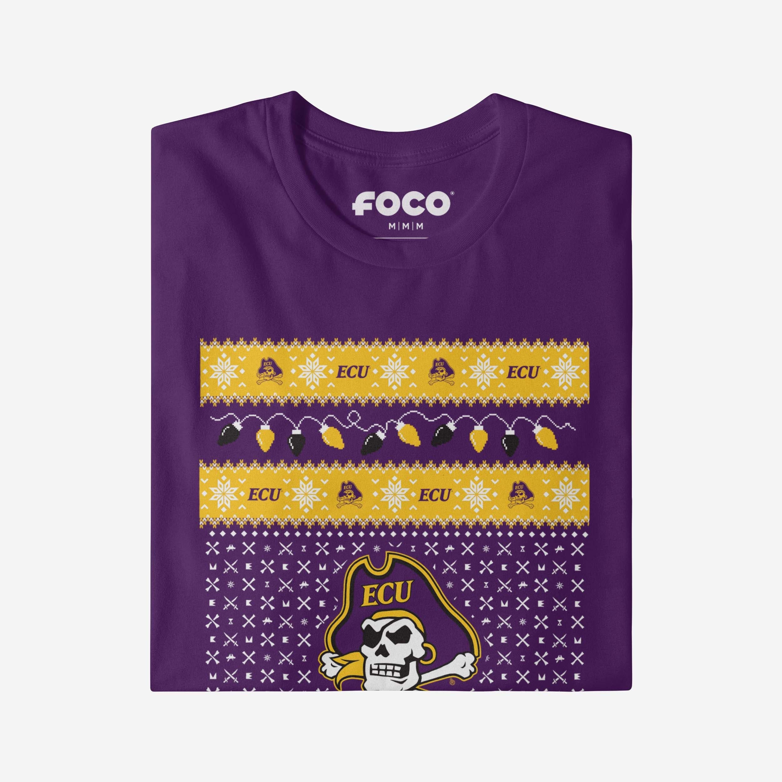 East Carolina Pirates Holiday Lights Sweater Long Sleeve T-Shirt - Image 4