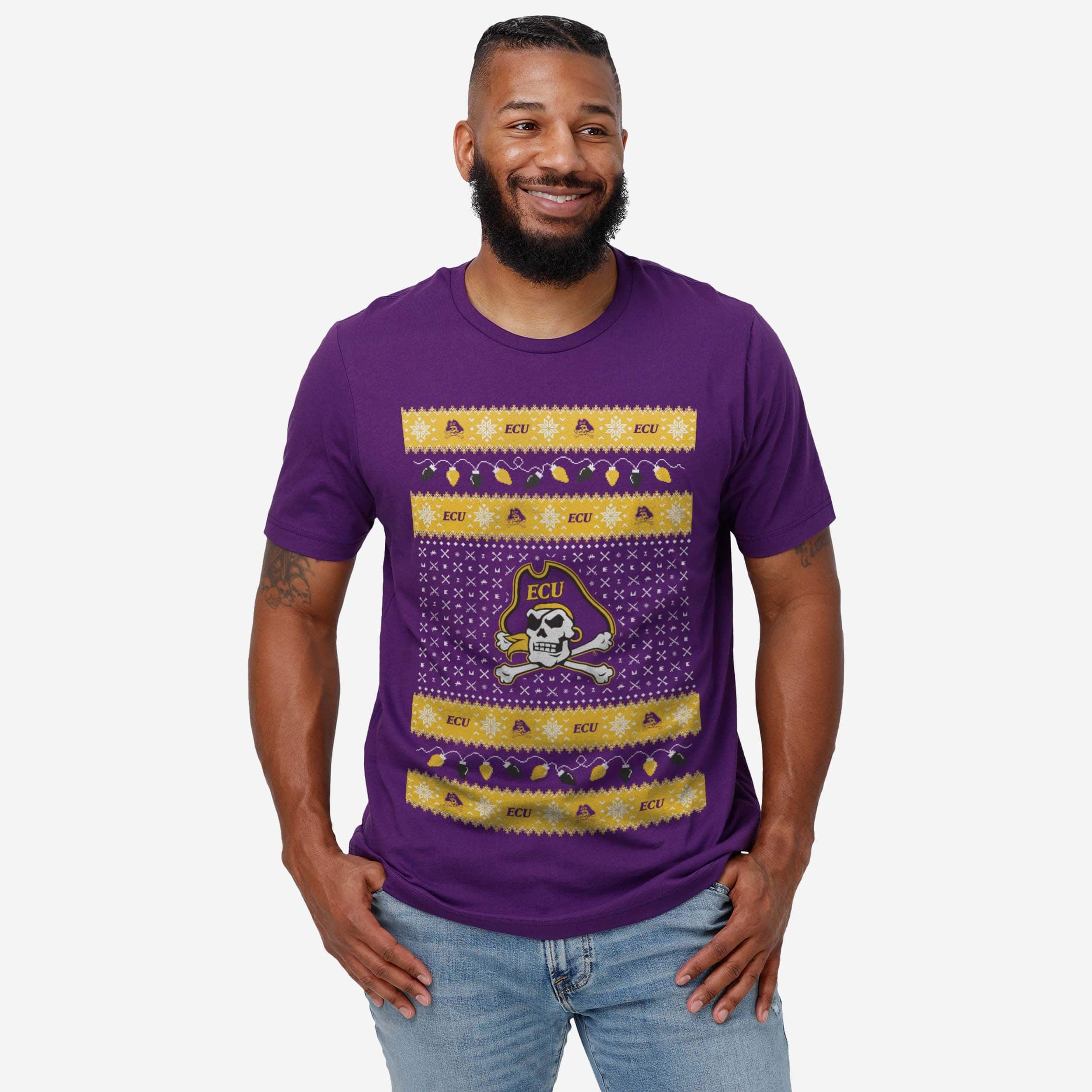East Carolina Pirates Holiday Lights Sweater T-Shirt - Image 2