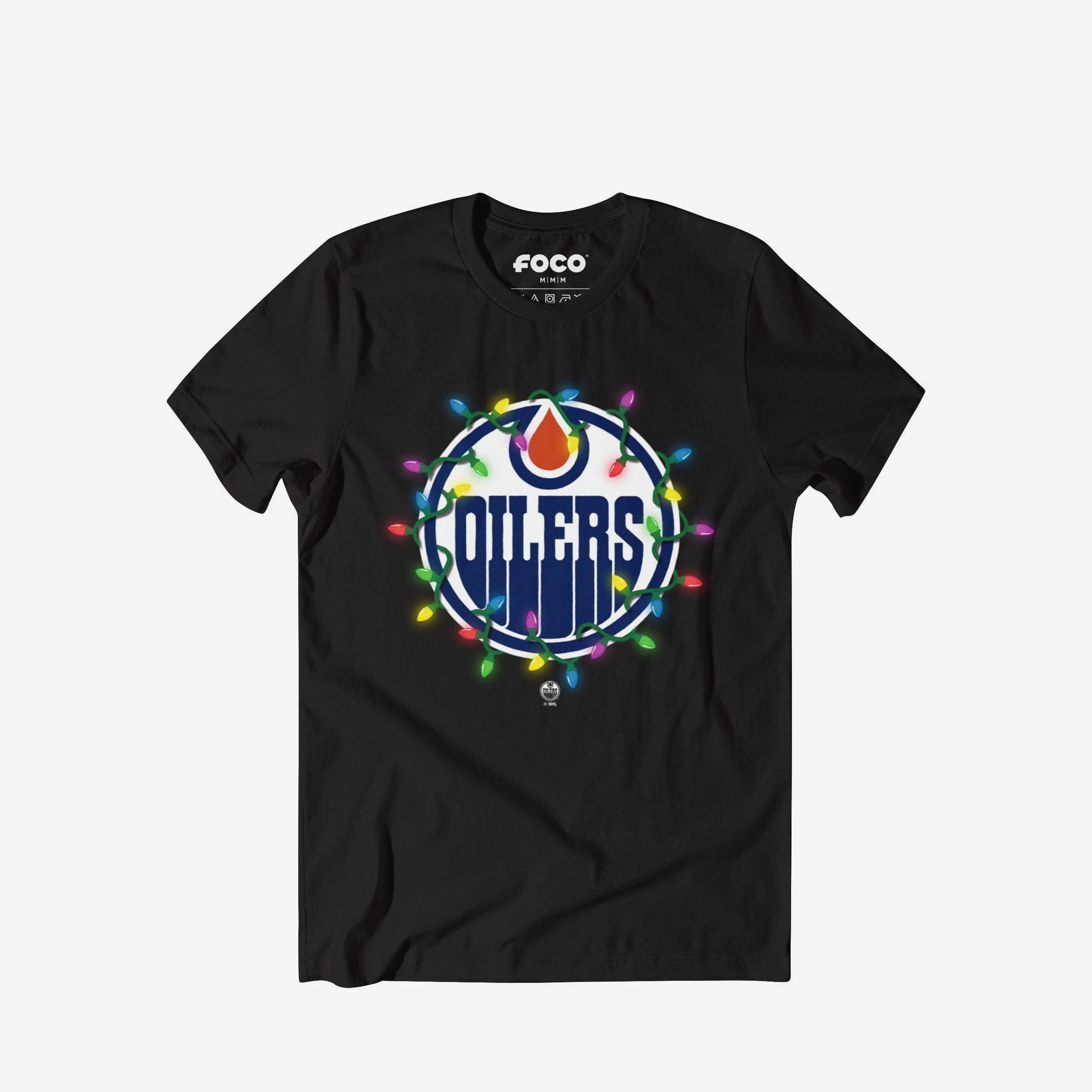 Edmonton Oilers Primary Logo Holiday Lights T-Shirt