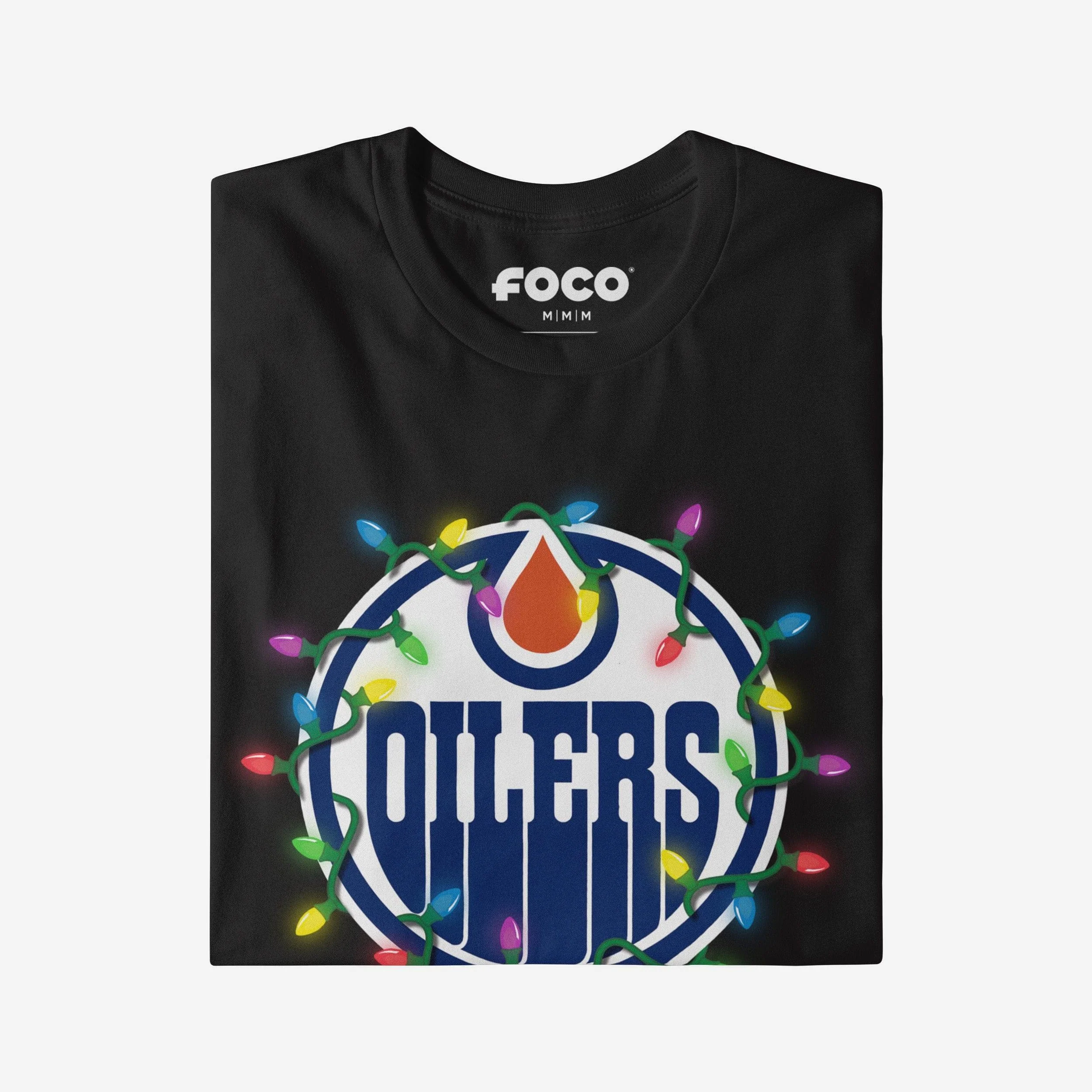 Edmonton Oilers Primary Logo Holiday Lights T-Shirt - Image 3