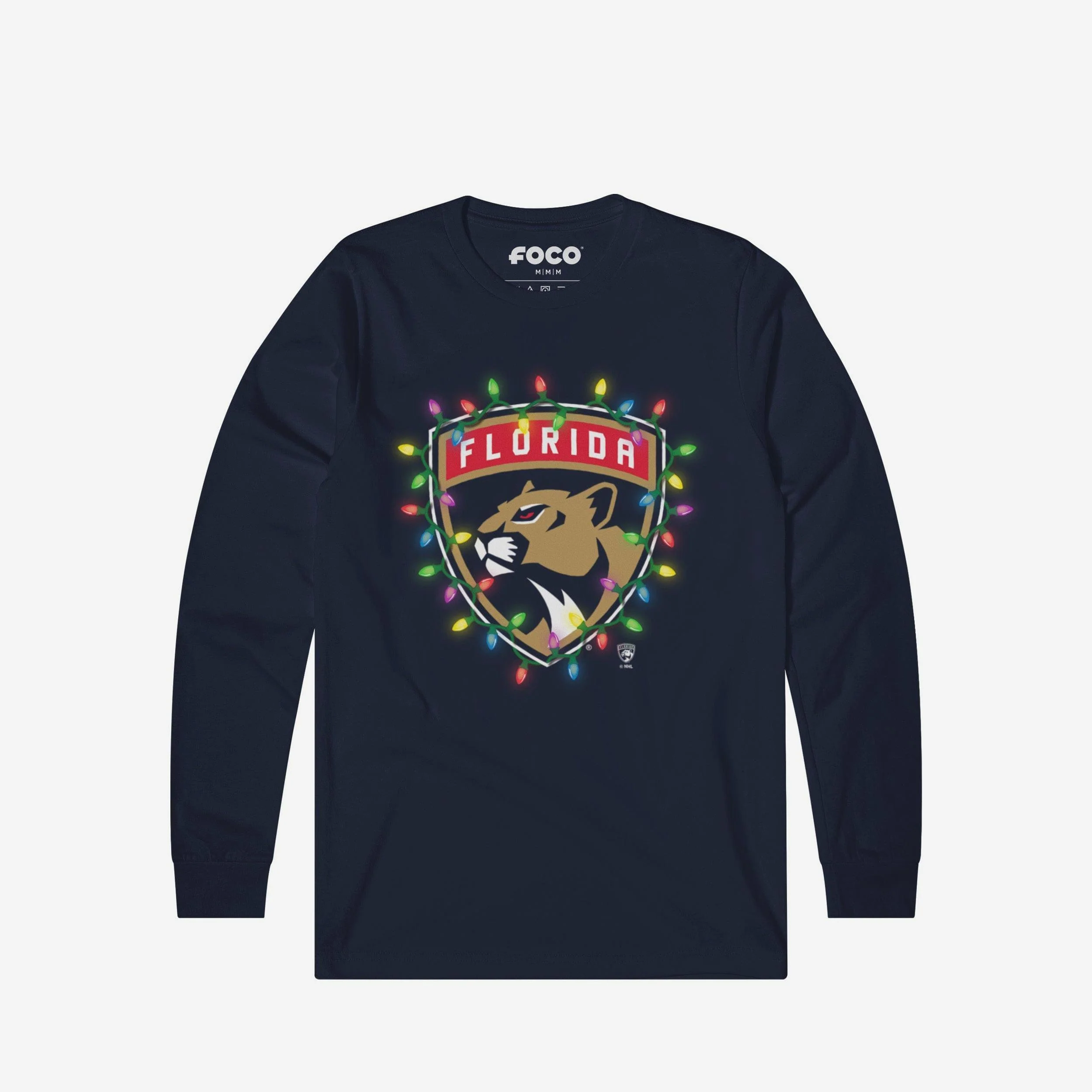 Florida Panthers Primary Logo Holiday Lights Long Sleeve T-Shirt