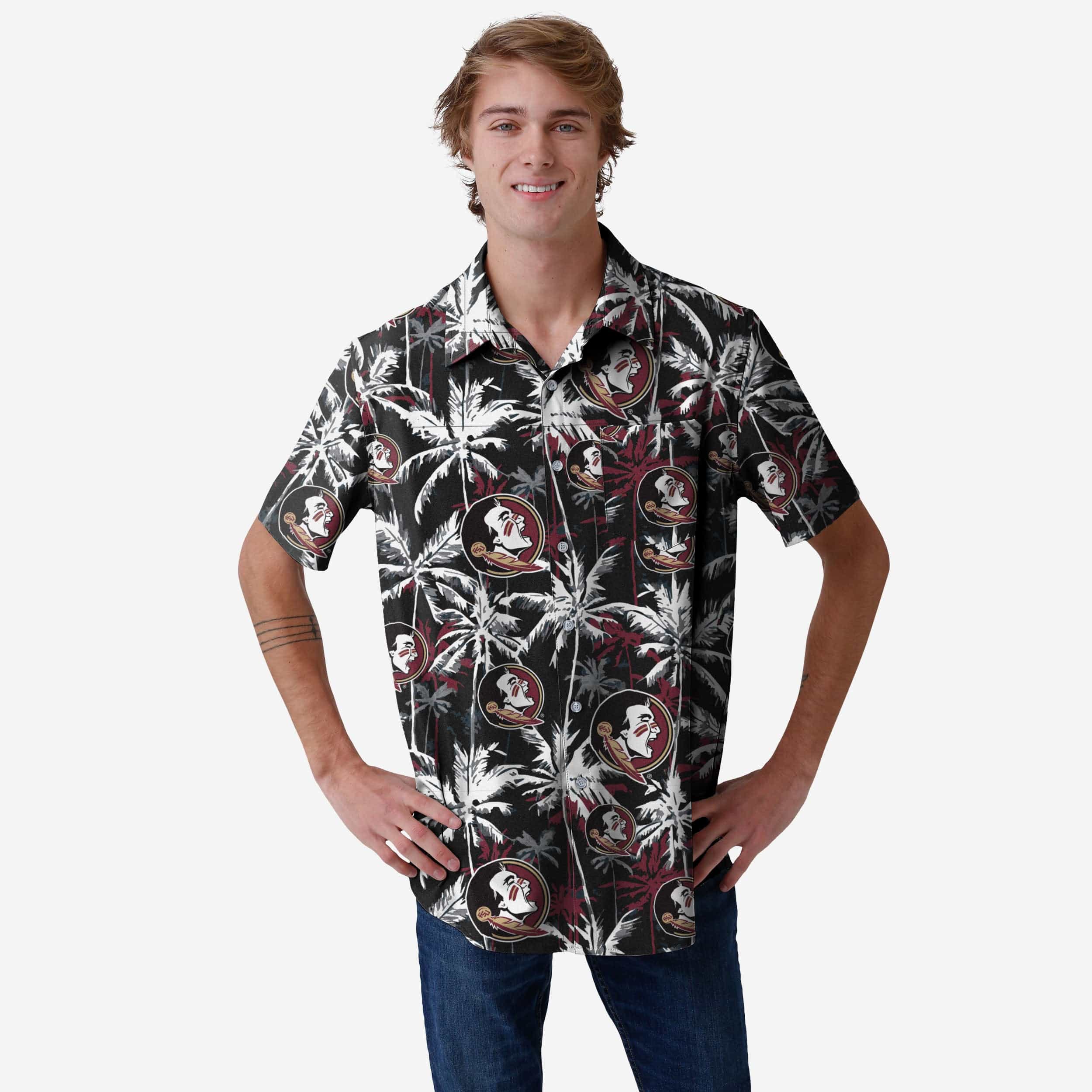Florida State Seminoles Black Floral Button Up Shirt