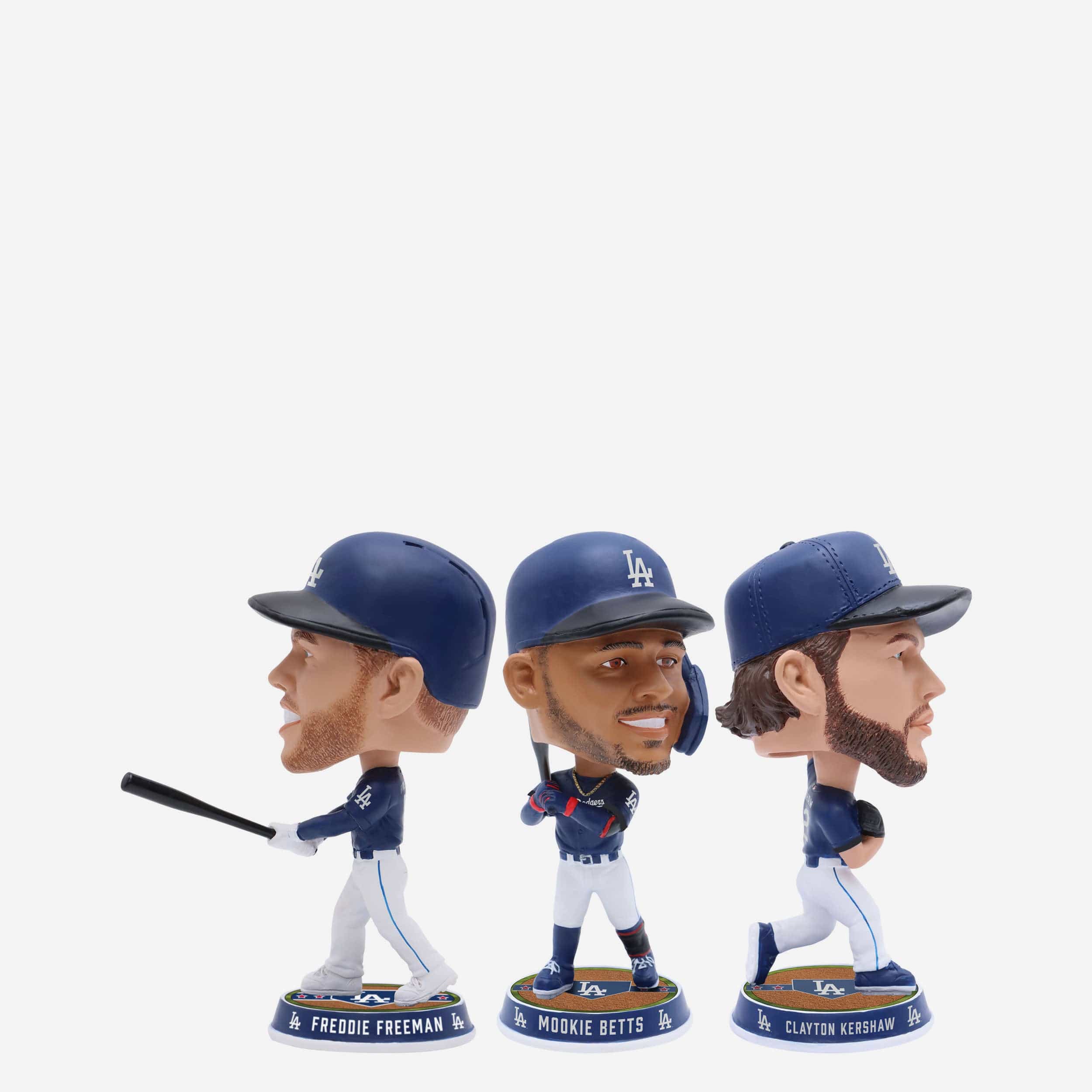Freddie Freeman & Mookie Betts & Clayton Kershaw Los Angeles Dodgers 3 Pack Field Stripe Mini Bighead Bobblehead Set