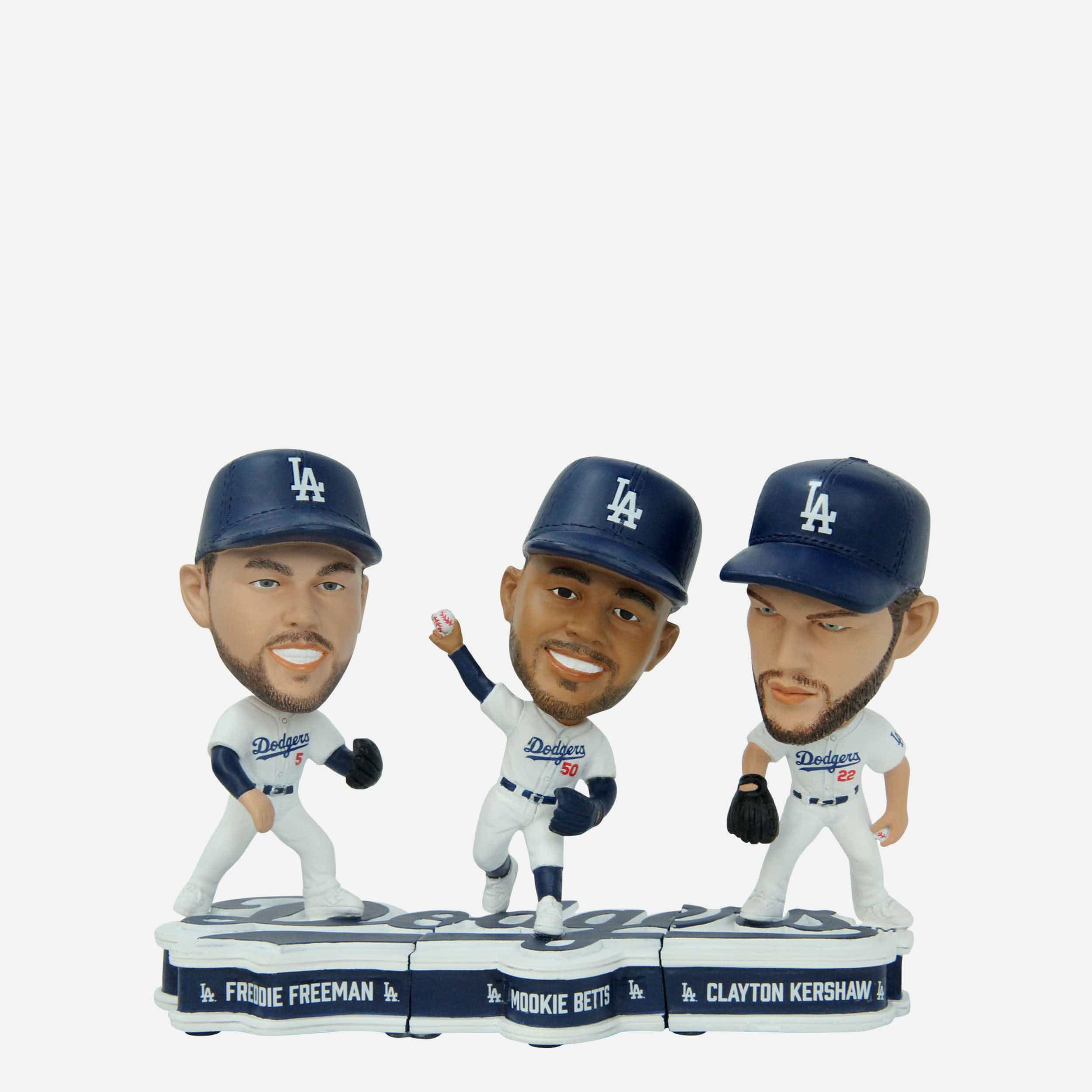 Freddie Freeman & Mookie Betts & Clayton Kershaw Los Angeles Dodgers Connecting Base 3 Pack Mini Bighead Bobblehead Set