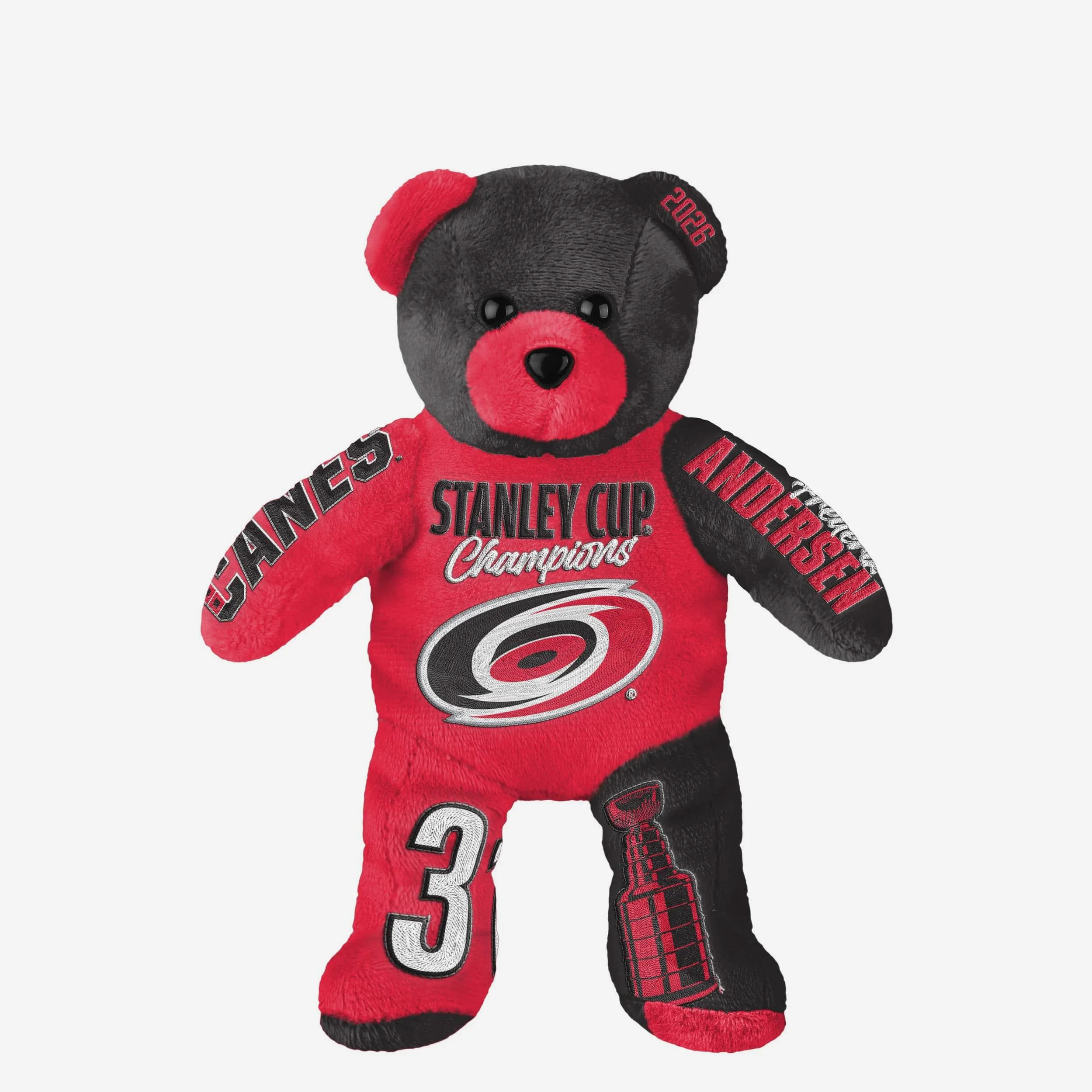 Frederik Andersen Carolina Hurricanes 2026 Stanley Cup Champions Team Beans Embroidered Player Bear