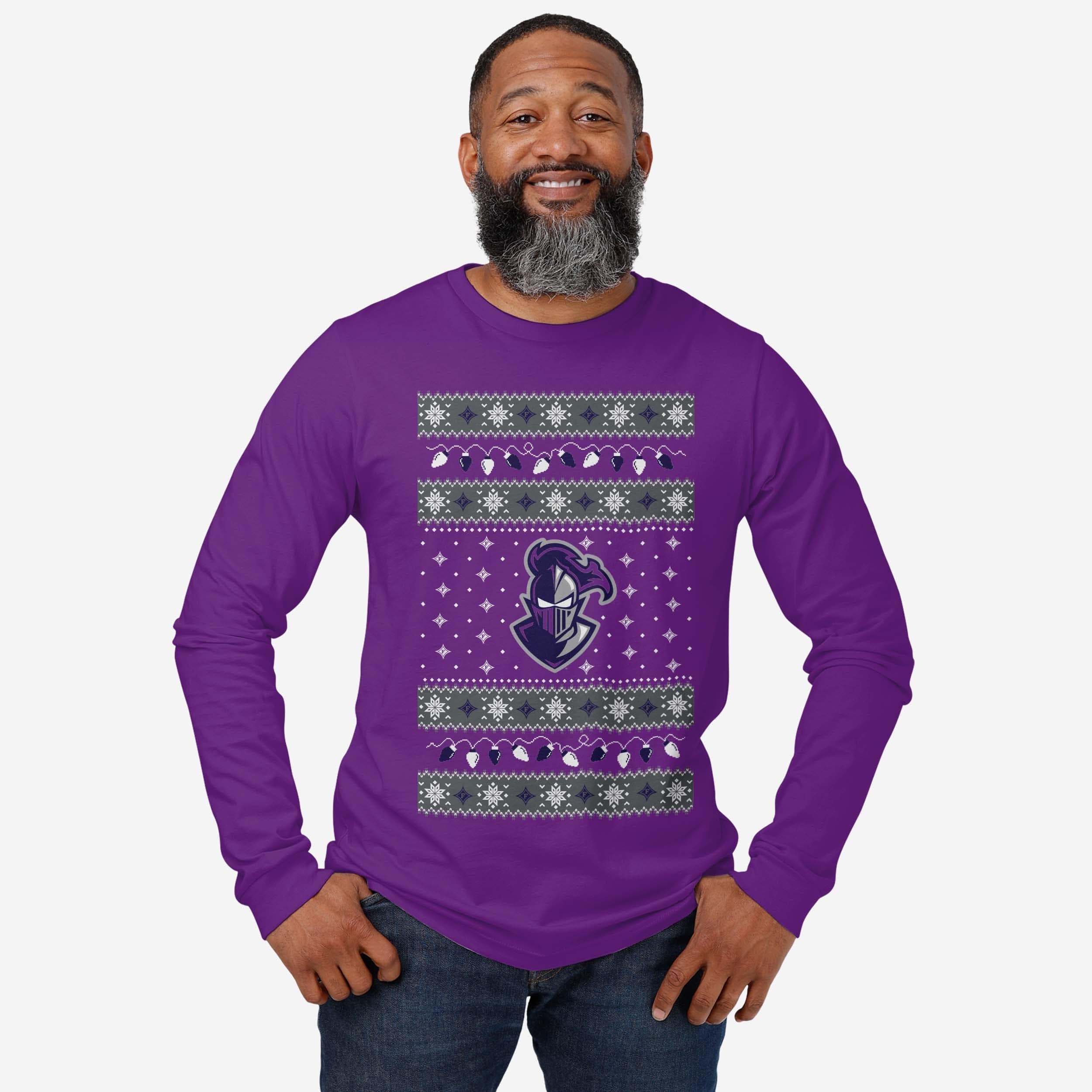Furman Paladins Holiday Lights Sweater Long Sleeve T-Shirt - Image 2