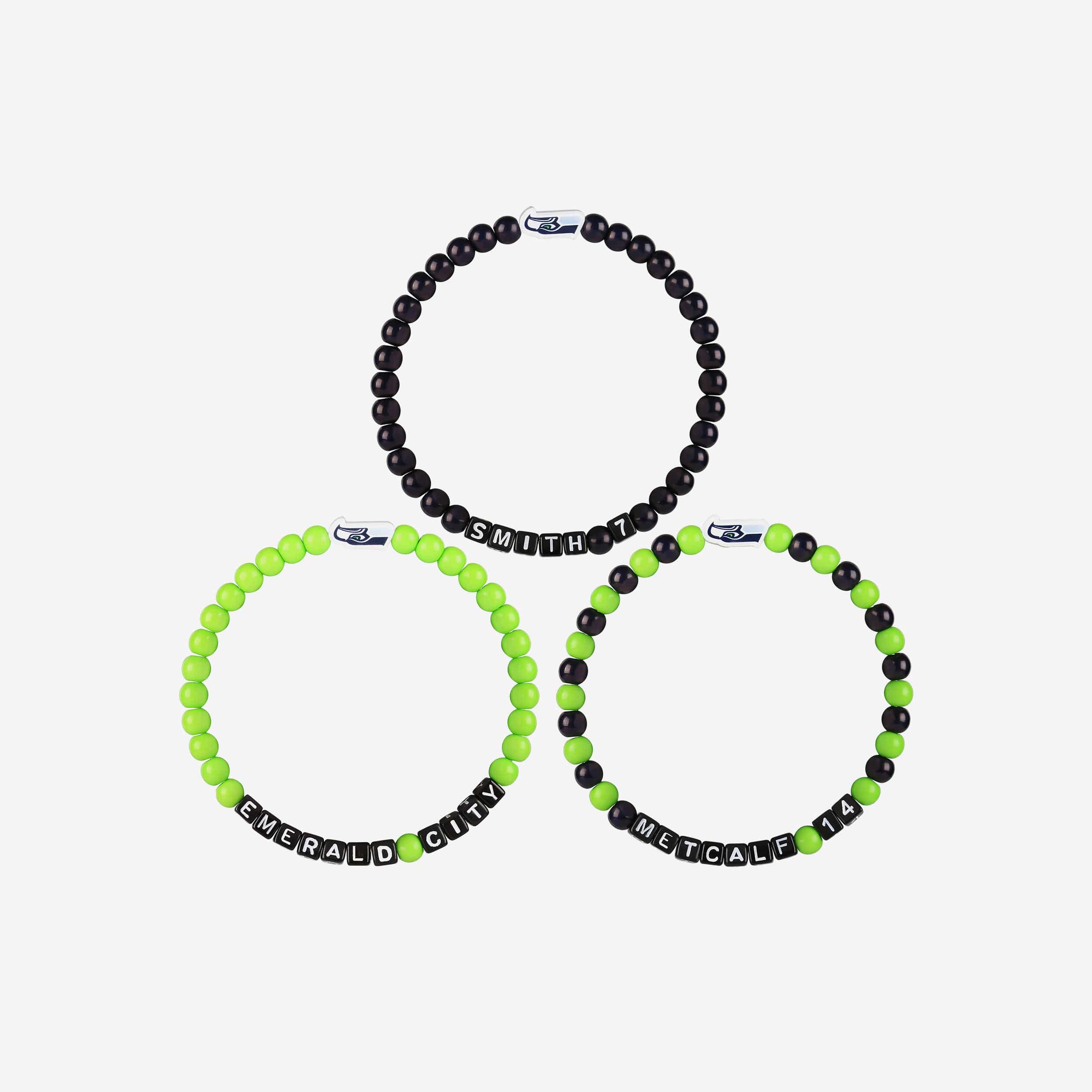 Geno Smith & DK Metcalf Seattle Seahawks 3 Pack Player Beaded Friendship Bracelet - Image 3