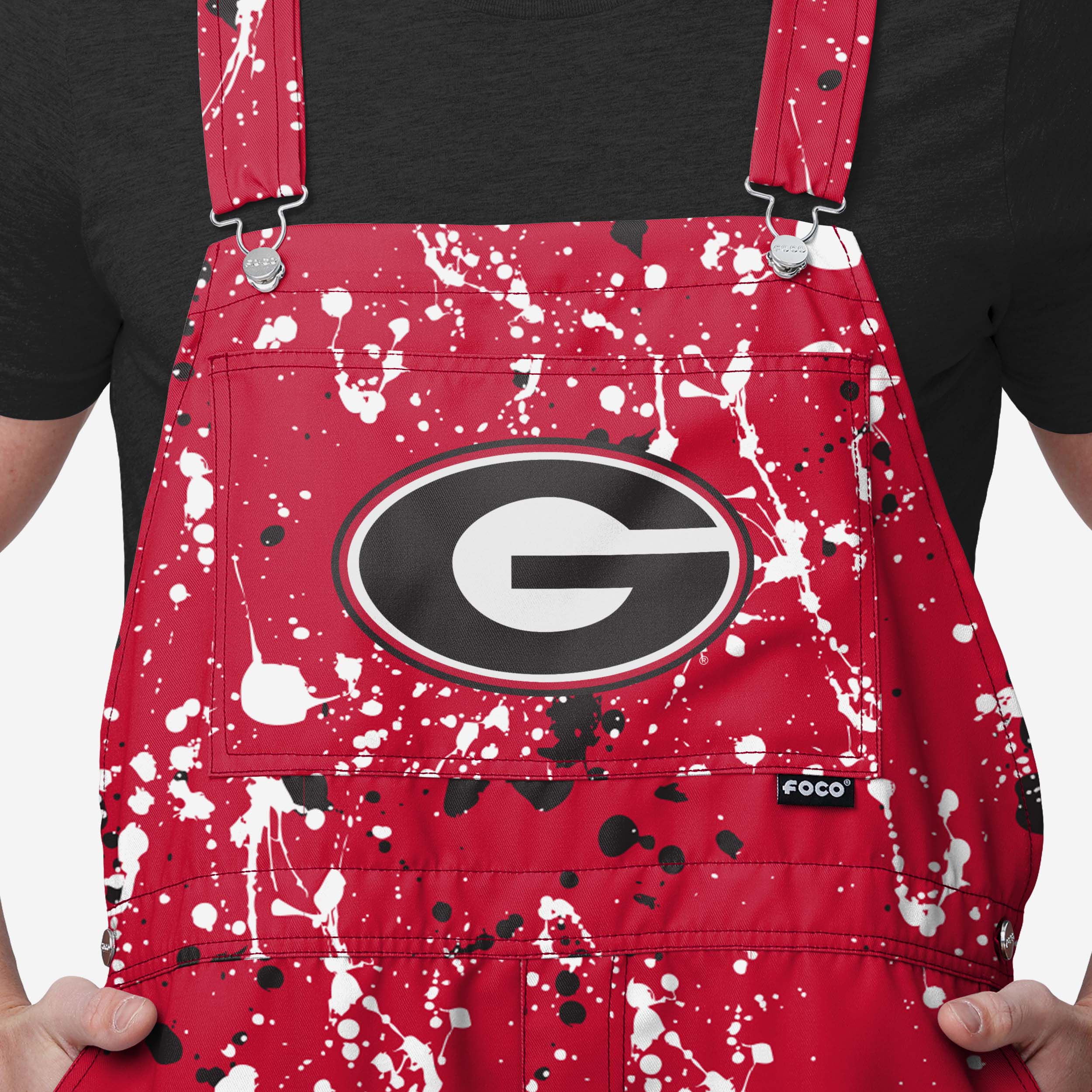 Georgia Bulldogs Mens Paint Splatter Bib Shortalls - Image 3