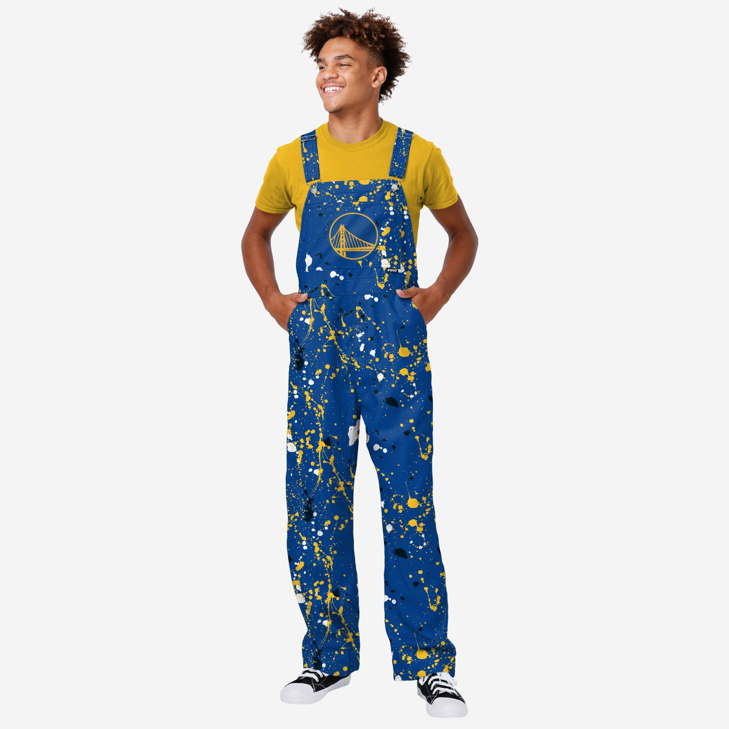 Golden State Warriors Mens Paint Splatter Bib Overalls