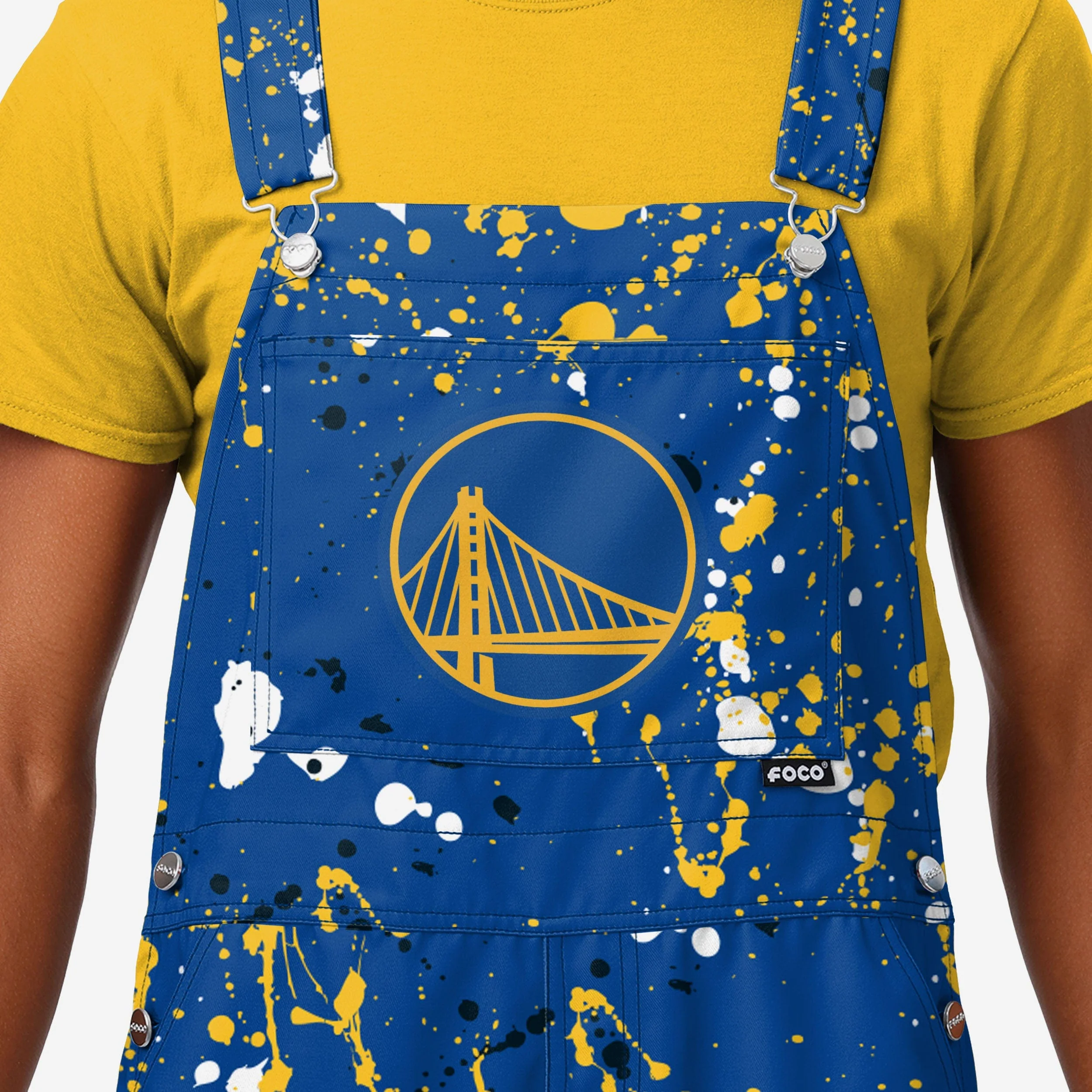 Golden State Warriors Mens Paint Splatter Bib Overalls - Image 3