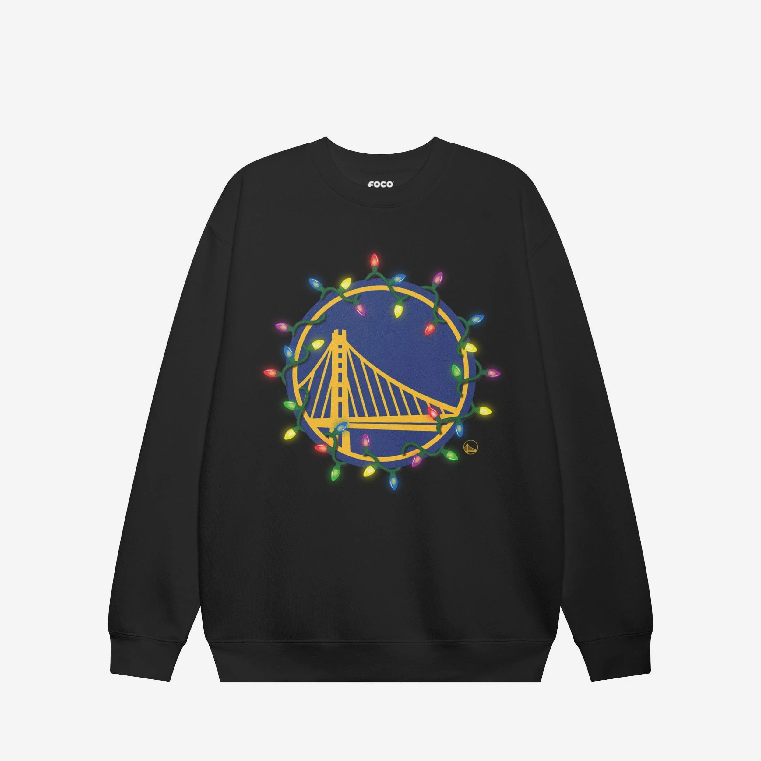 Golden State Warriors Primary Logo Holiday Lights Crew Neck Sweatshirt
