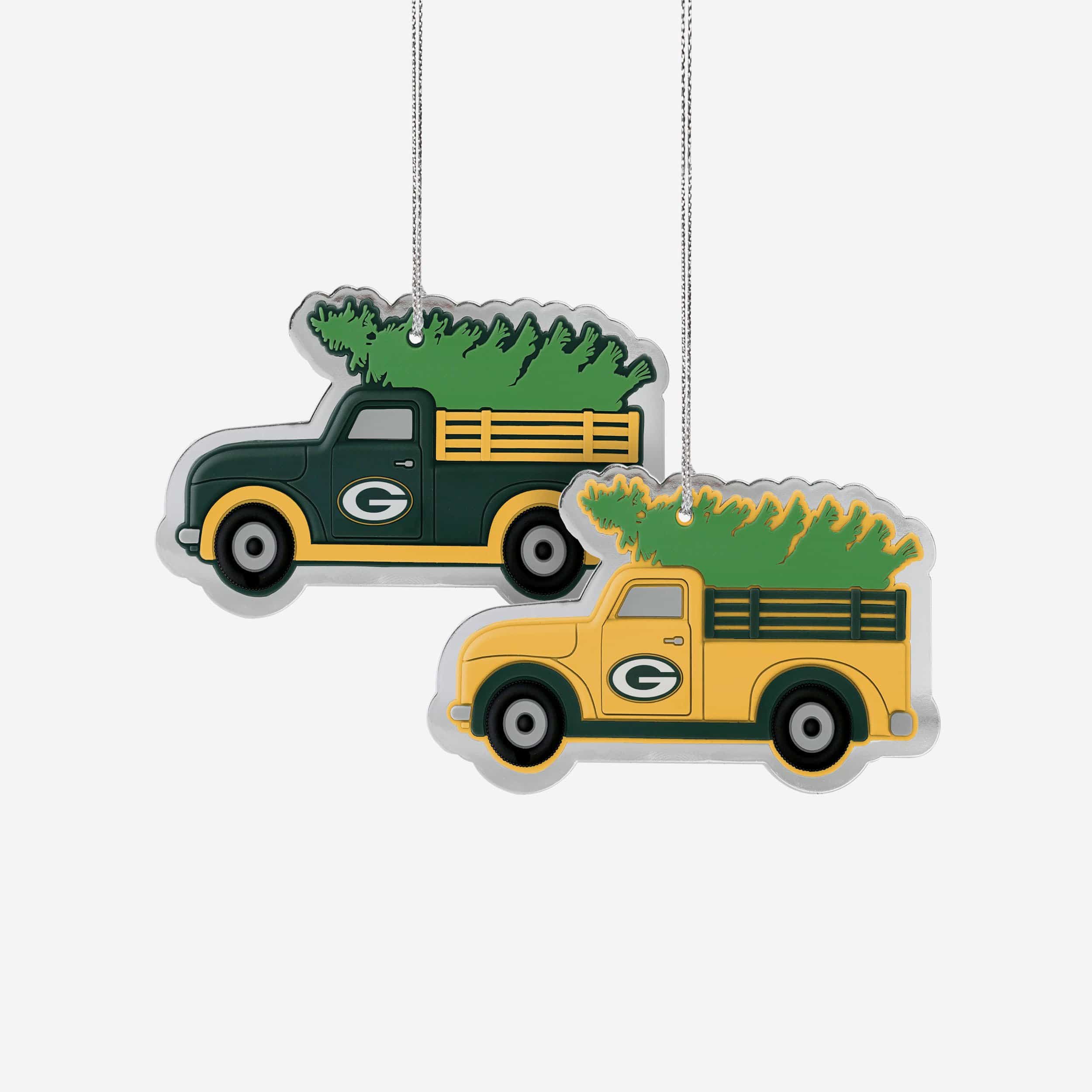 Green Bay Packers 2 Pack Flat Metal Truck Ornaments