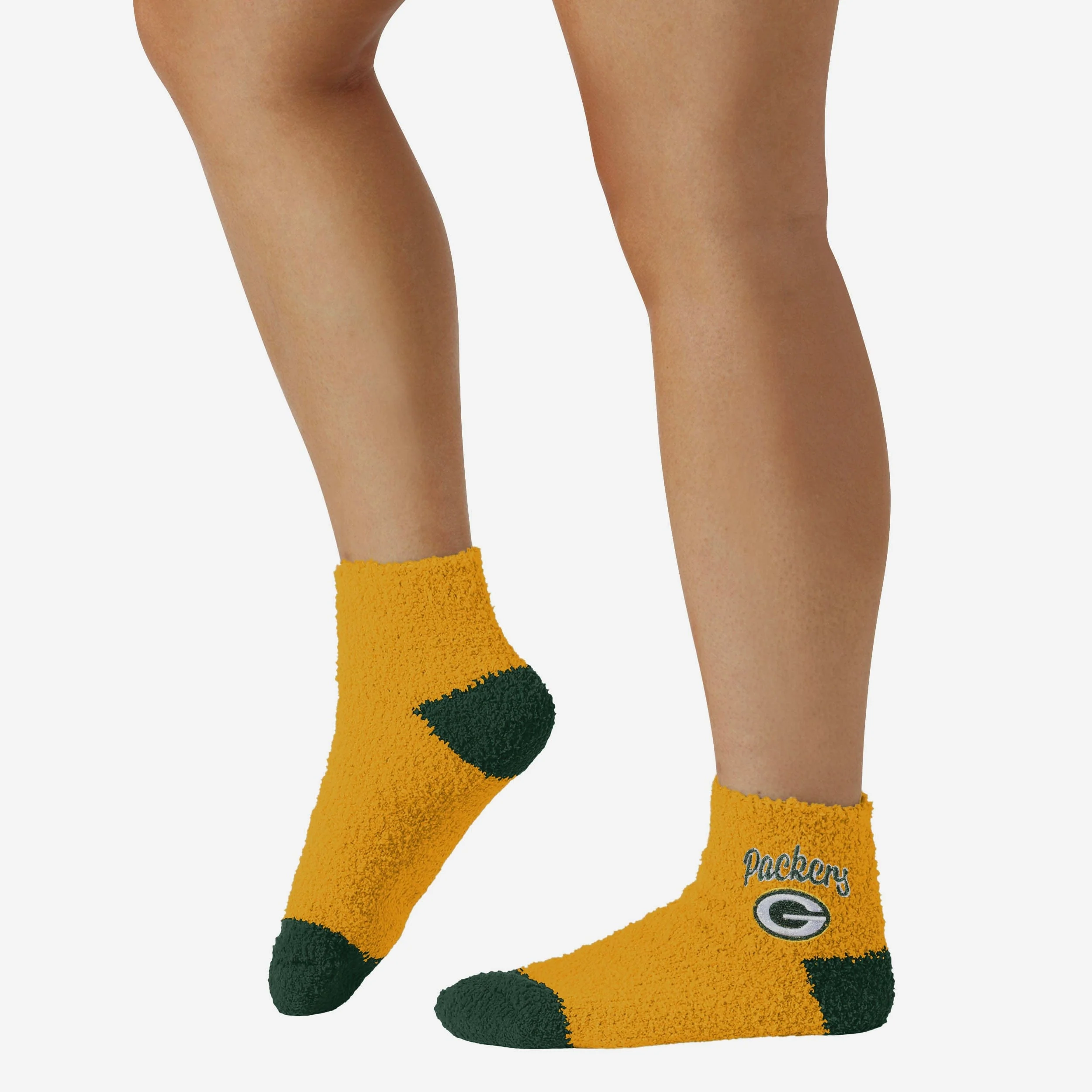 Green Bay Packers 2 Pack Womens Script Logo Fuzzy Ankle Socks - Image 3