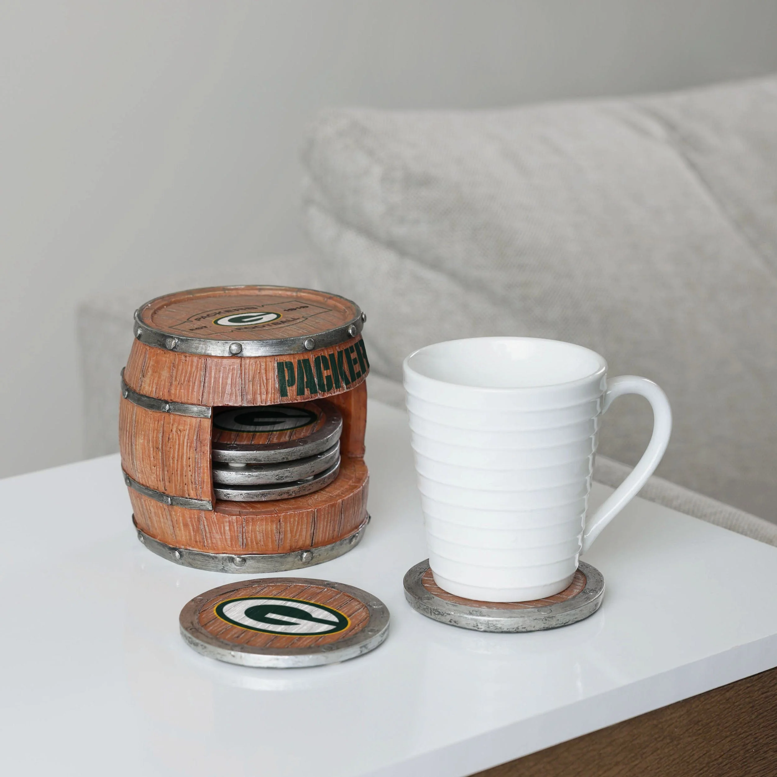 Green Bay Packers 5 Pack Barrel Coaster Set - Image 2