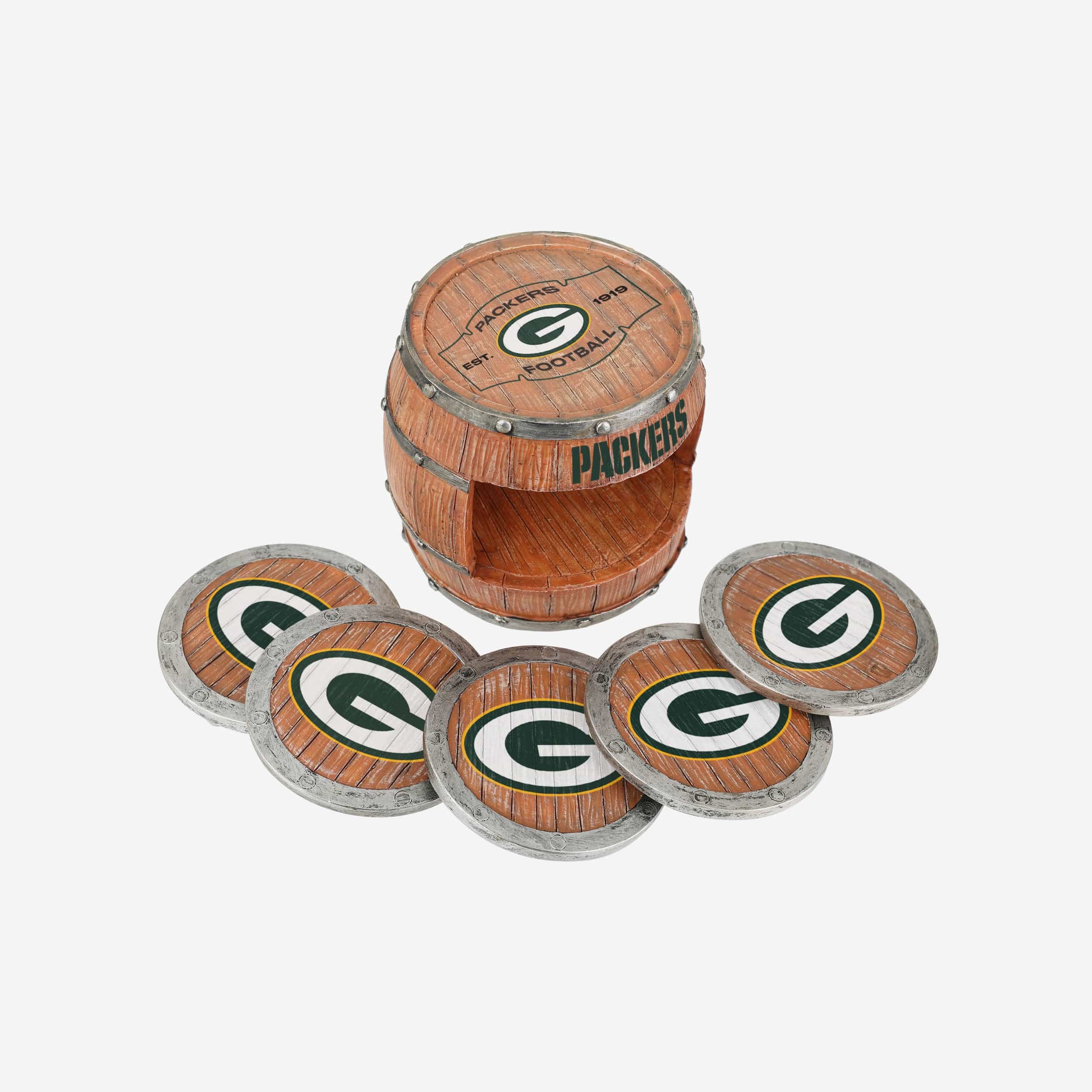 Green Bay Packers 5 Pack Barrel Coaster Set - Image 3