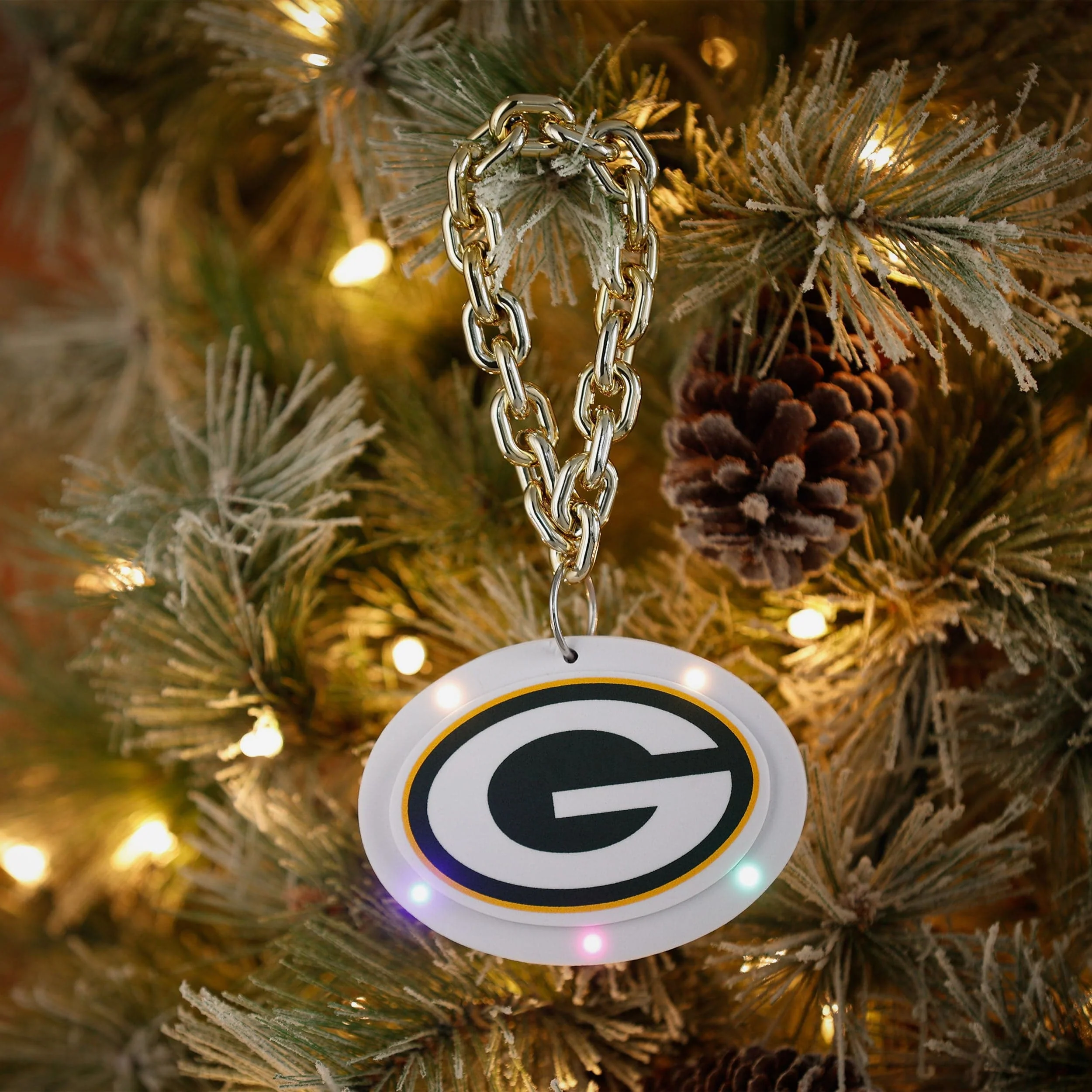 Green Bay Packers Big Logo Light Up Chain Ornament - Image 3
